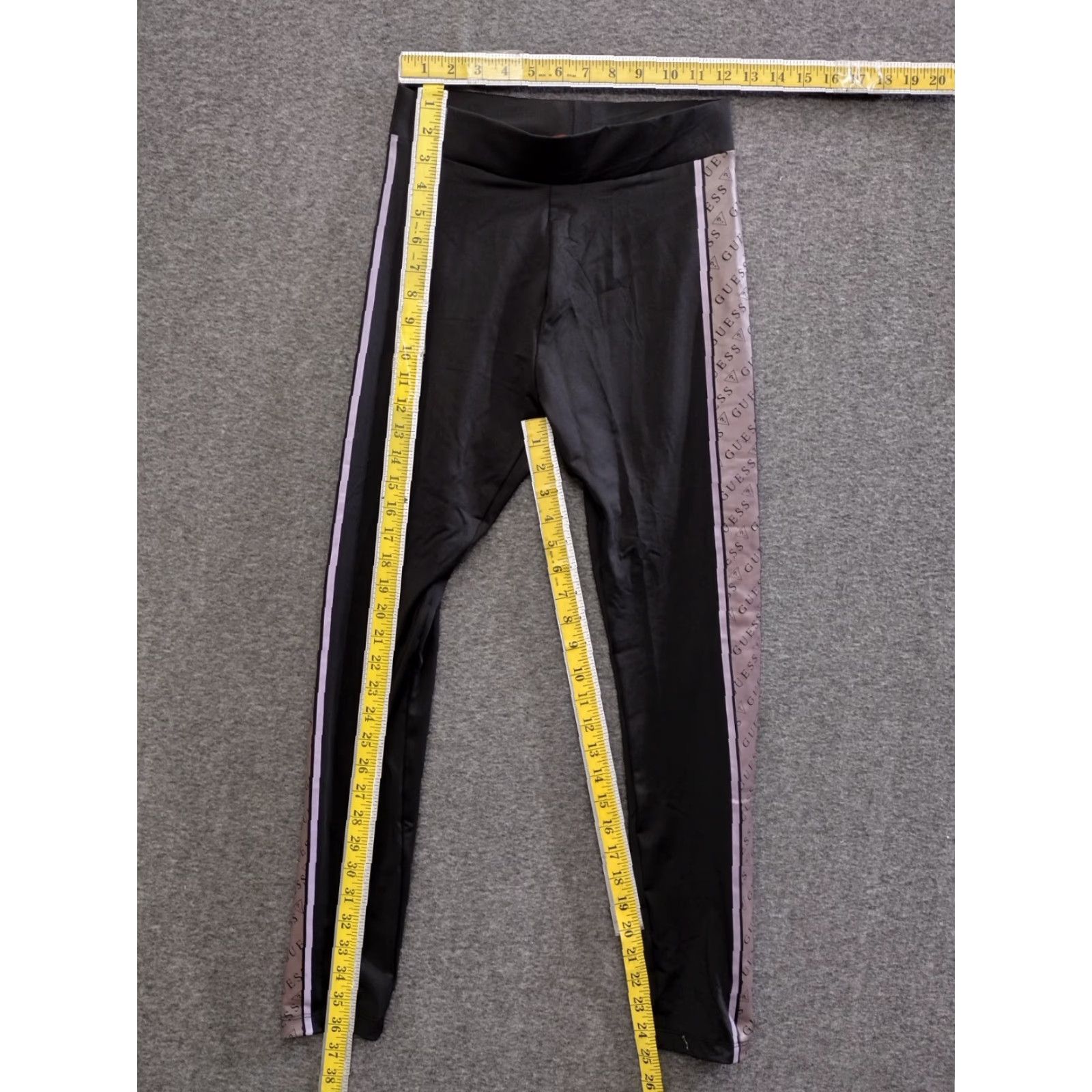 Guess GUESS Leggings Shirt Womens S Black Lilac/Brown Side Logo Stripe Pull On Leggings Size 28" / US 6 / IT 42 - 4 Thumbnail