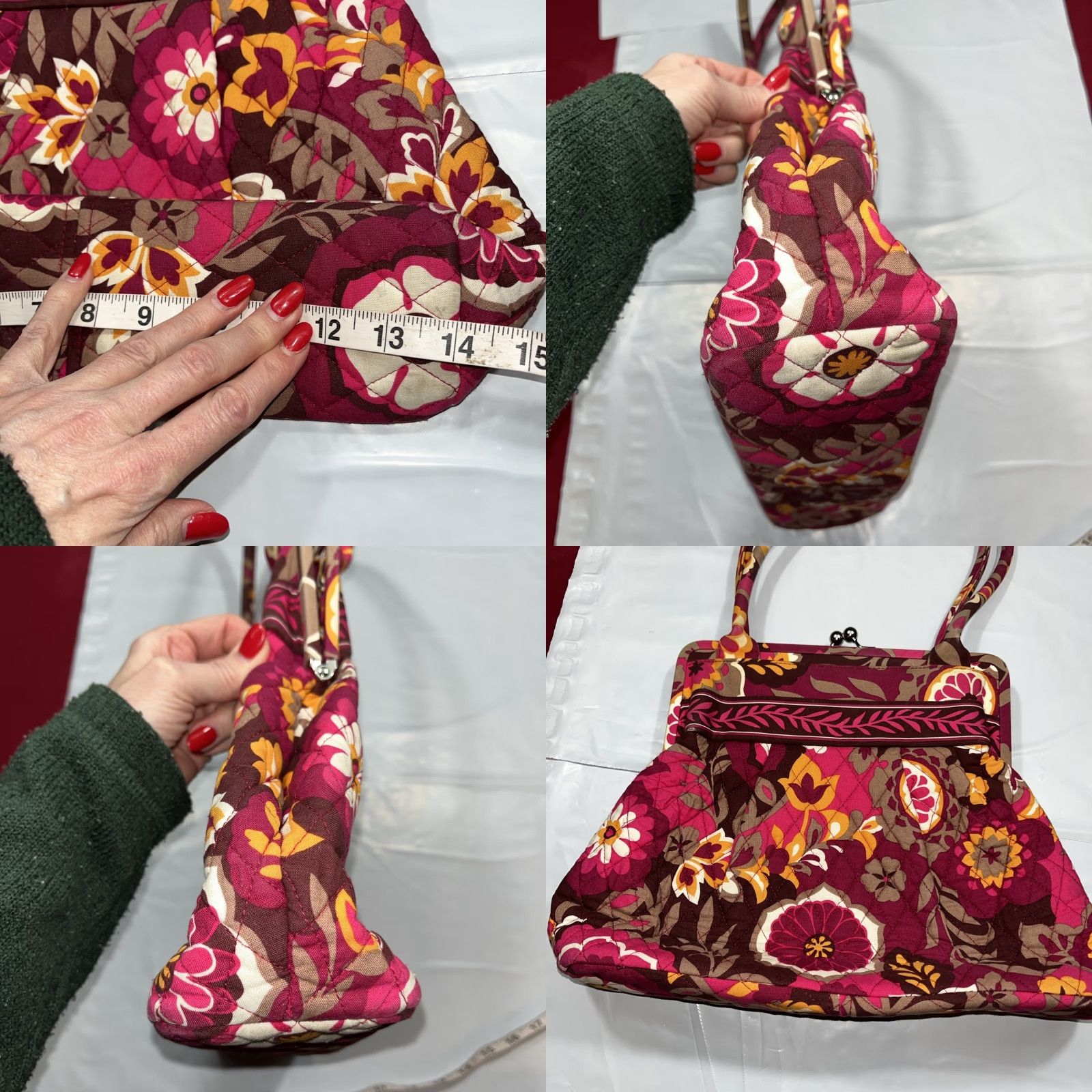 Vera Bradley Vera Bradley Alice Carnaby PURSE Shoulder Bag Womens Floral Quilted Cotton Pink Tan Orange Medium Size ONE SIZE - 8 Thumbnail