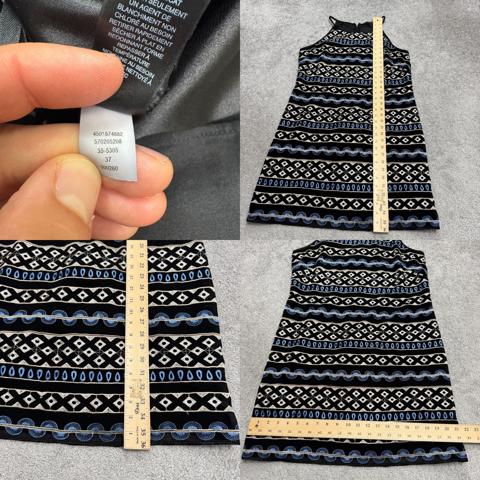White House Black Market White House Black Market Embroidered Halter Mini Dress 12 Black Blue Geometric Womens Size XL / US 12-14 / IT 48-50 - 8 Thumbnail