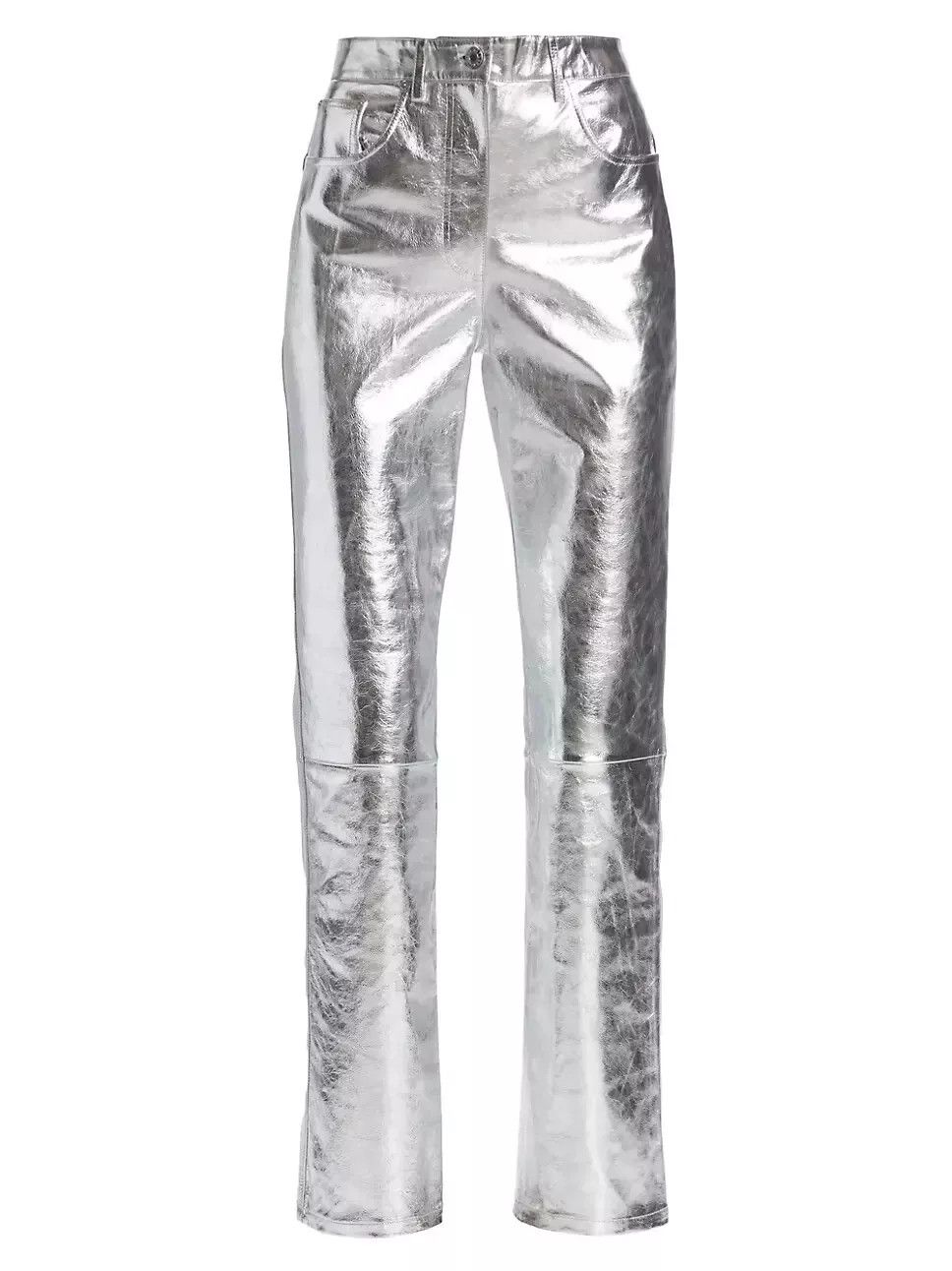 Helmut Lang Helmut Lang Mirror Straight Leather Pants Astro Biker Silver Size 28" / US 6 / IT 42 - 2 Thumbnail
