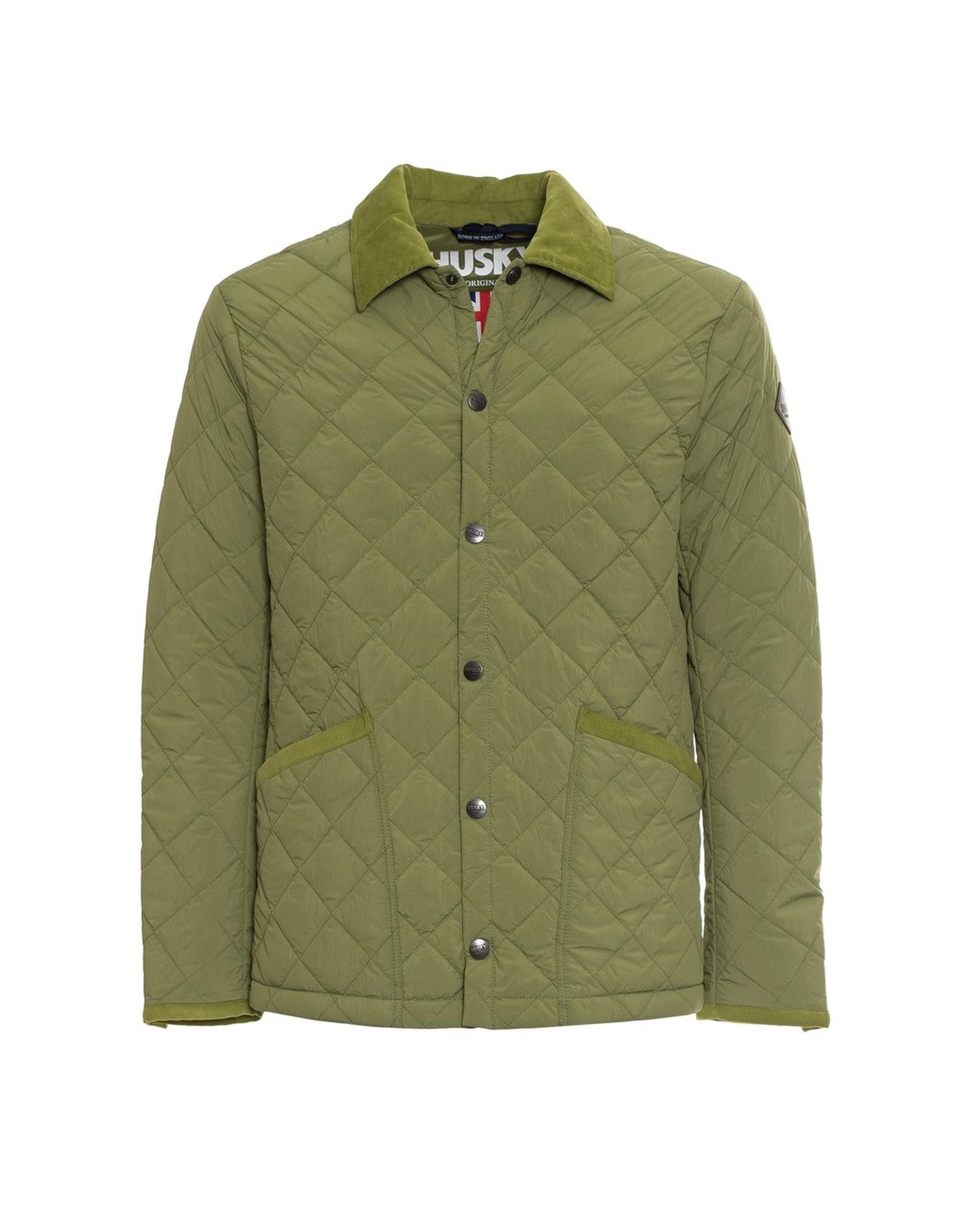 image of Husky Cotton Bomber Jacket With Automatic Button Fastening in Green, Men's (Size Small)