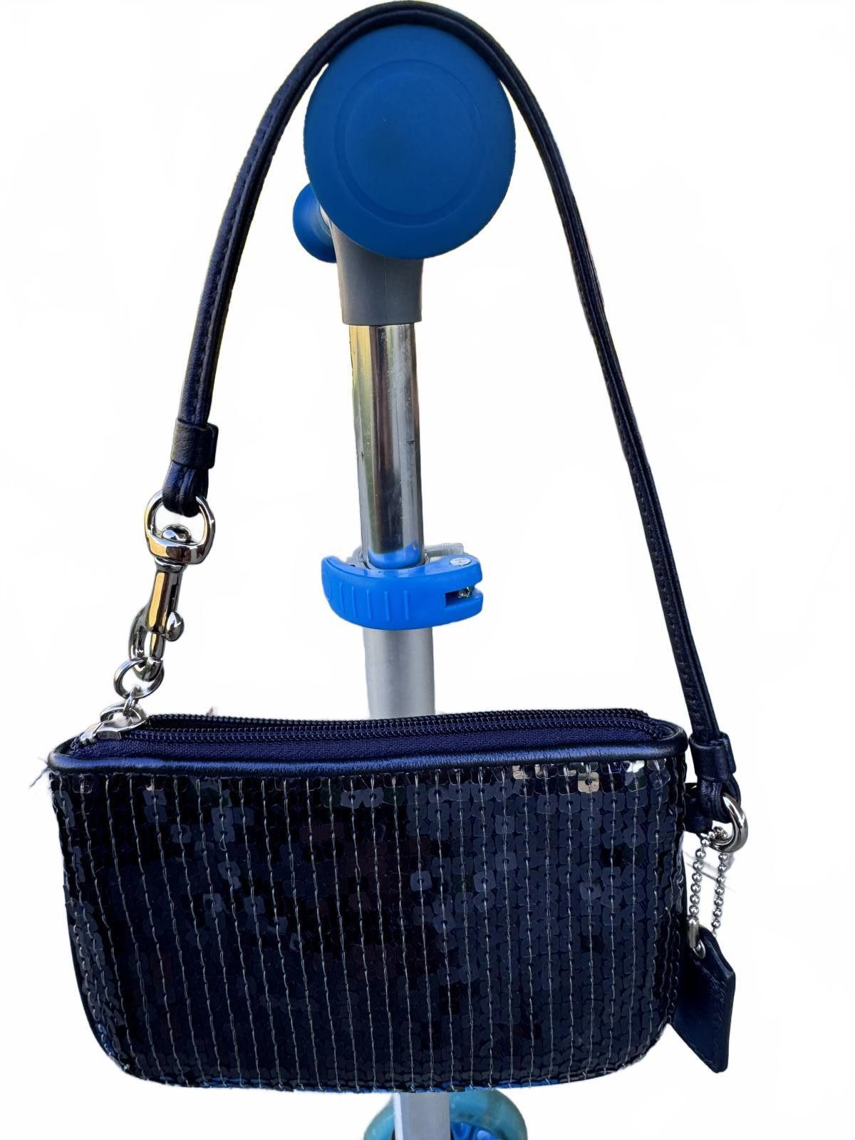 Coach Coach Navy Blue Sequin Wristlet Puoch with silver logo Size ONE SIZE - 3 Thumbnail