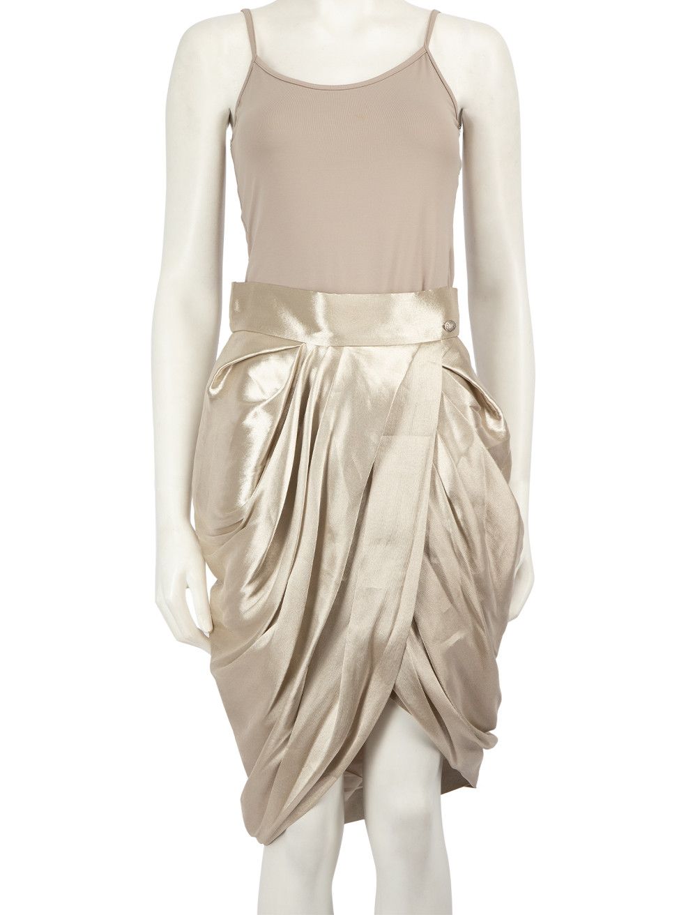 image of Chanel Beige Metallic Ruched Skirt, Women's (Size 28)
