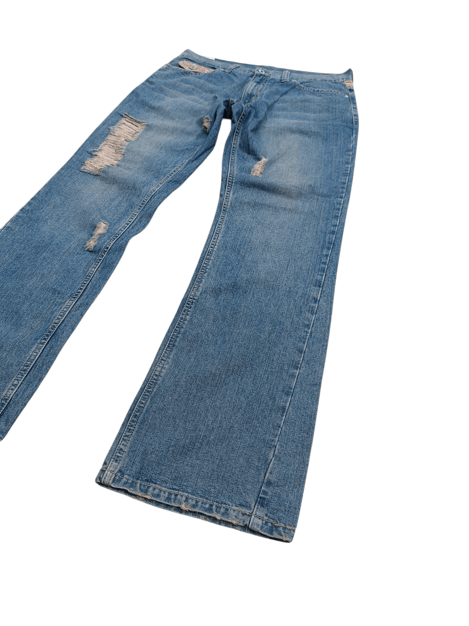 Japanese Brand FLARE JEANS JUNGLE STORM BLUE FADED DISTRESSED DENIM PANTS Size US 30 / EU 46 - 2 Thumbnail