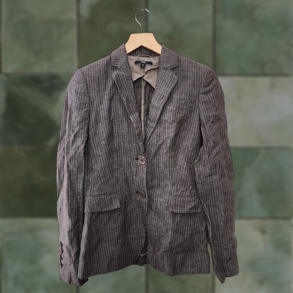 Vintage VINTAGE Boss Hugo Boss Blazer Jacket Linen Blend Lined Brown Stripe Womens US 2 2 Button 3 Buttons Work Size XS / US 0-2 / IT 36-38 - 1 Thumbnail