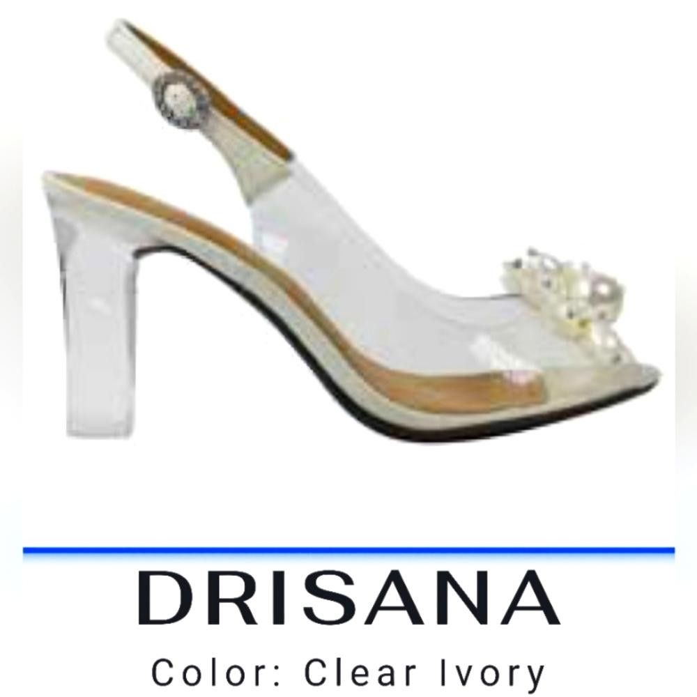 Designer J.Renee Drisana Clear Ivory Slingback Heels w/ Pearl Detail Size US 9.5 / IT 39.5 - 1 Thumbnail