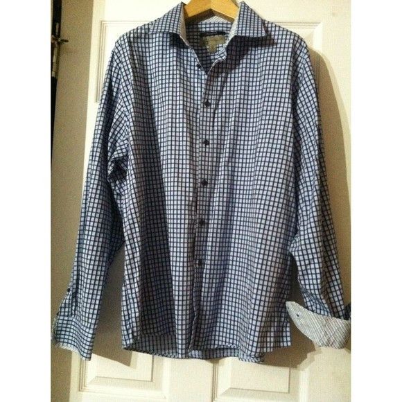 Jhane Barnes JHANE BARNES MENS BLUE PLAID 100%COTTON CASUAL SHIRT XXL Size US XXL / EU 58 / 5 - 3 Thumbnail