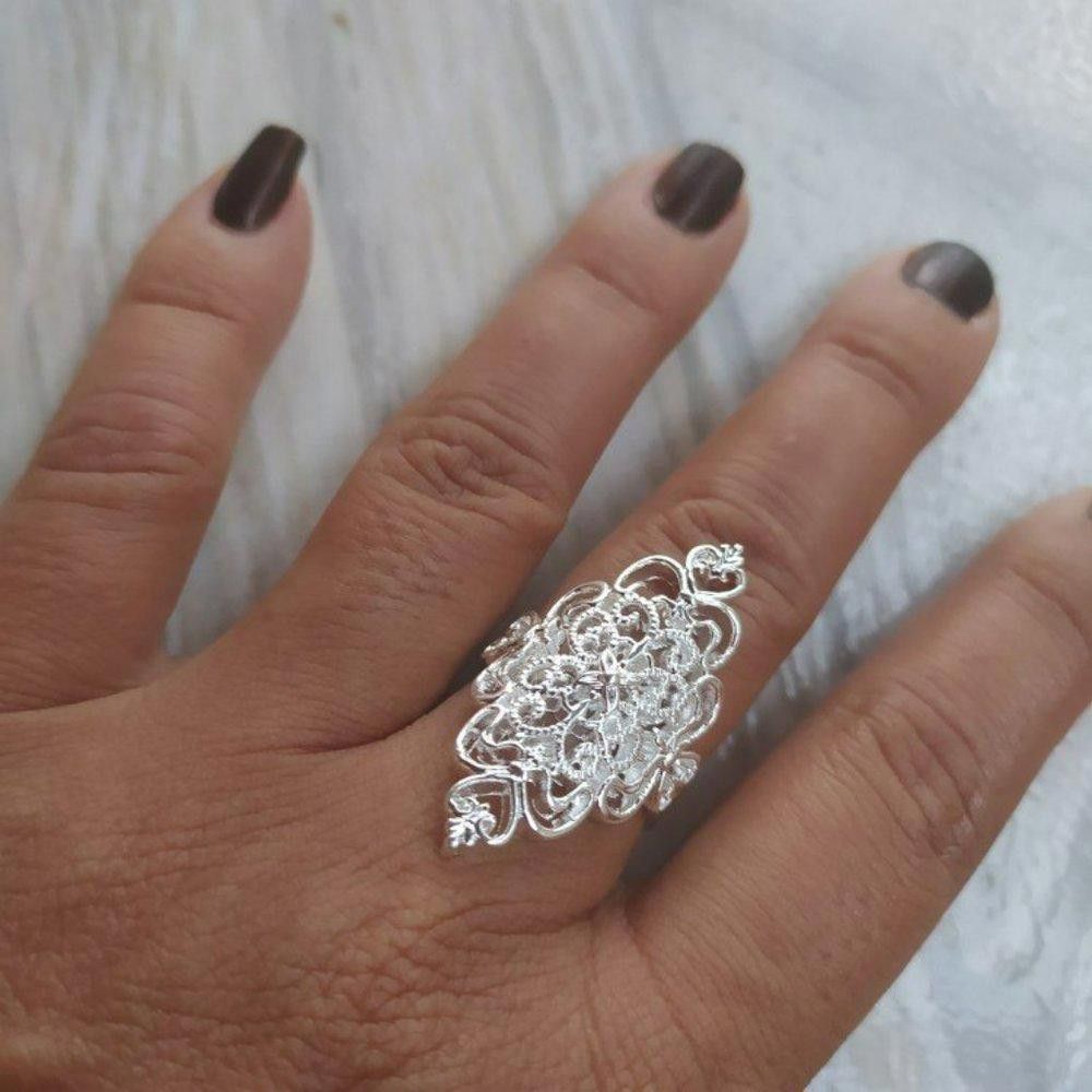 Designer 925 Sterling Silver Big Hollow Retro Ring - Size 7 Size ONE SIZE - 8 Thumbnail