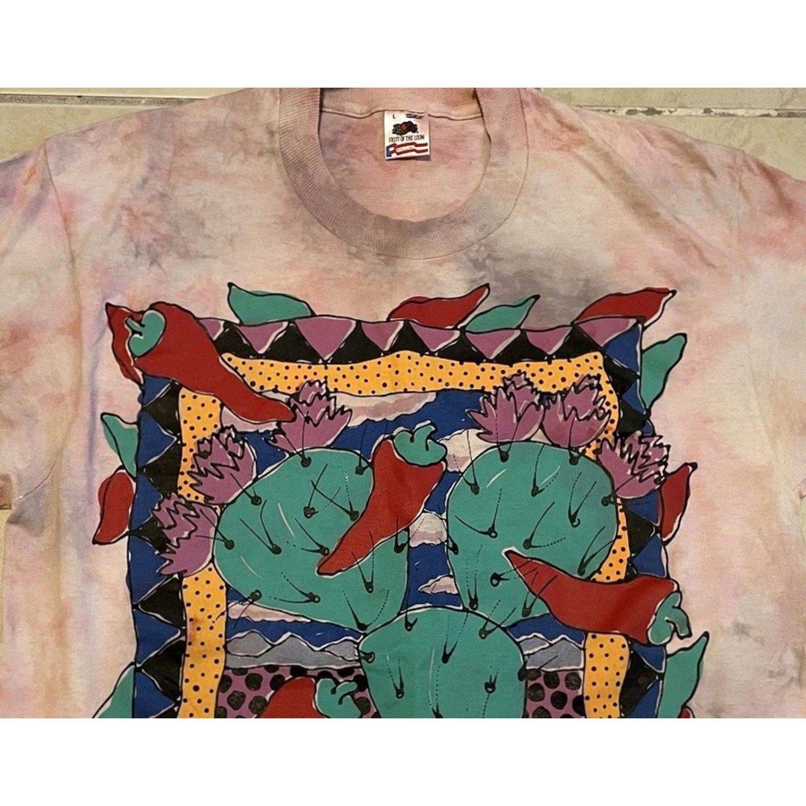 Vintage VINTAGE Cactus Abstract Art Faded AOP Shirt L USA Pink 90s 80s Grunge Sun Palm Trees Beach Single Stitch Men T-Shirt Long Sleeve Tie Dye Pattern Nike? Size US L / EU 52-54 / 3 - 4 Thumbnail