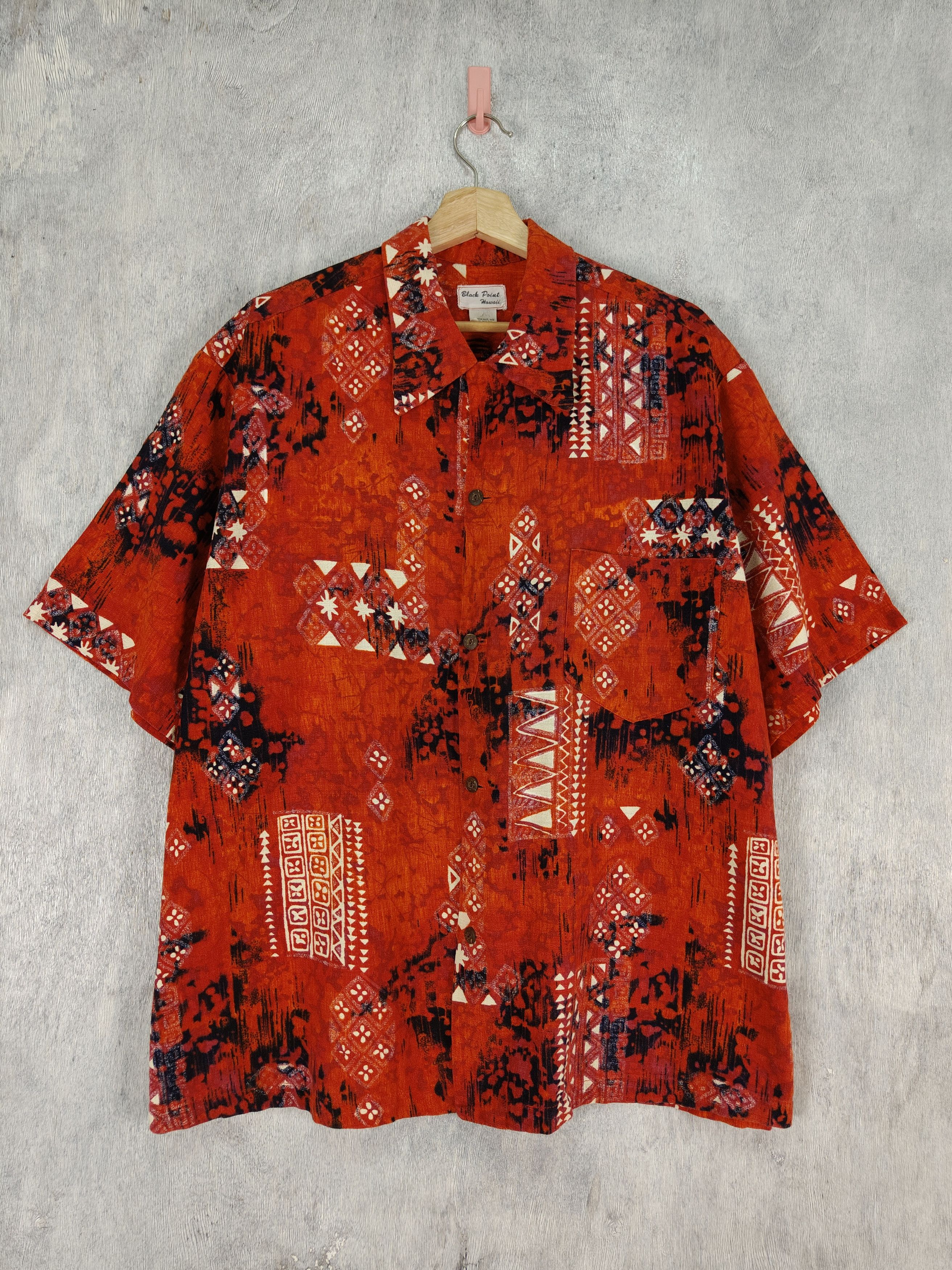 image of Hawaiian Shirt x Made In Hawaii Vintage Hawaiian Native Art Button Shirt in Red, Men's (Size XL)