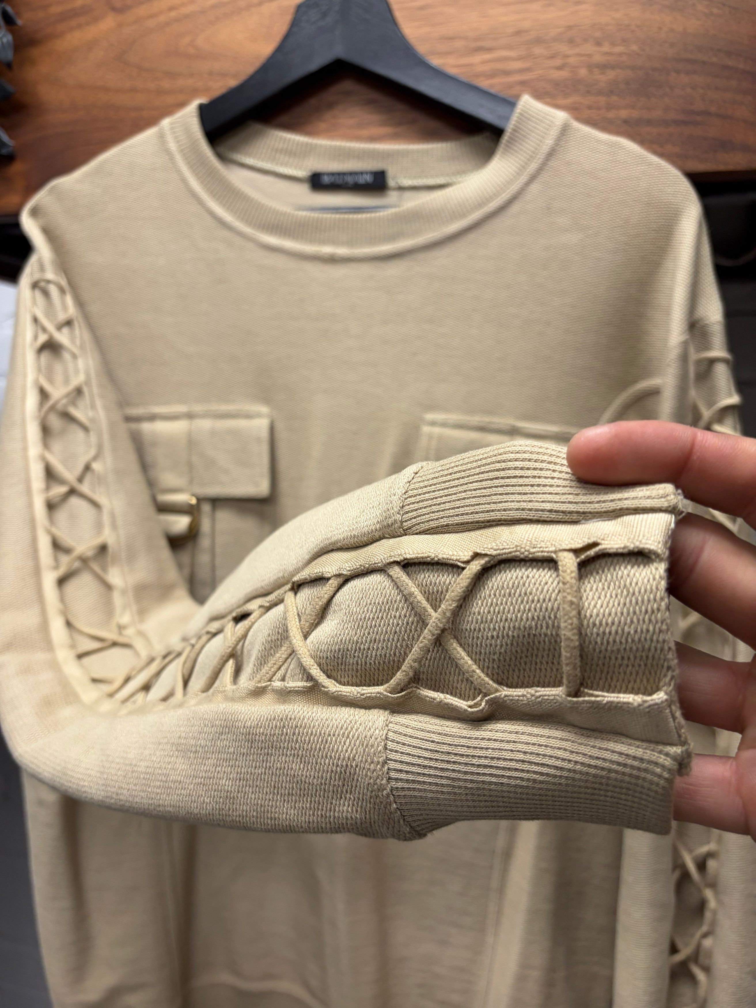 Balmain Balmain ‘Harness Lace’ Military Inspired Tan Brown Sweatshirt Size US M / EU 48-50 / 2 - 2 Thumbnail
