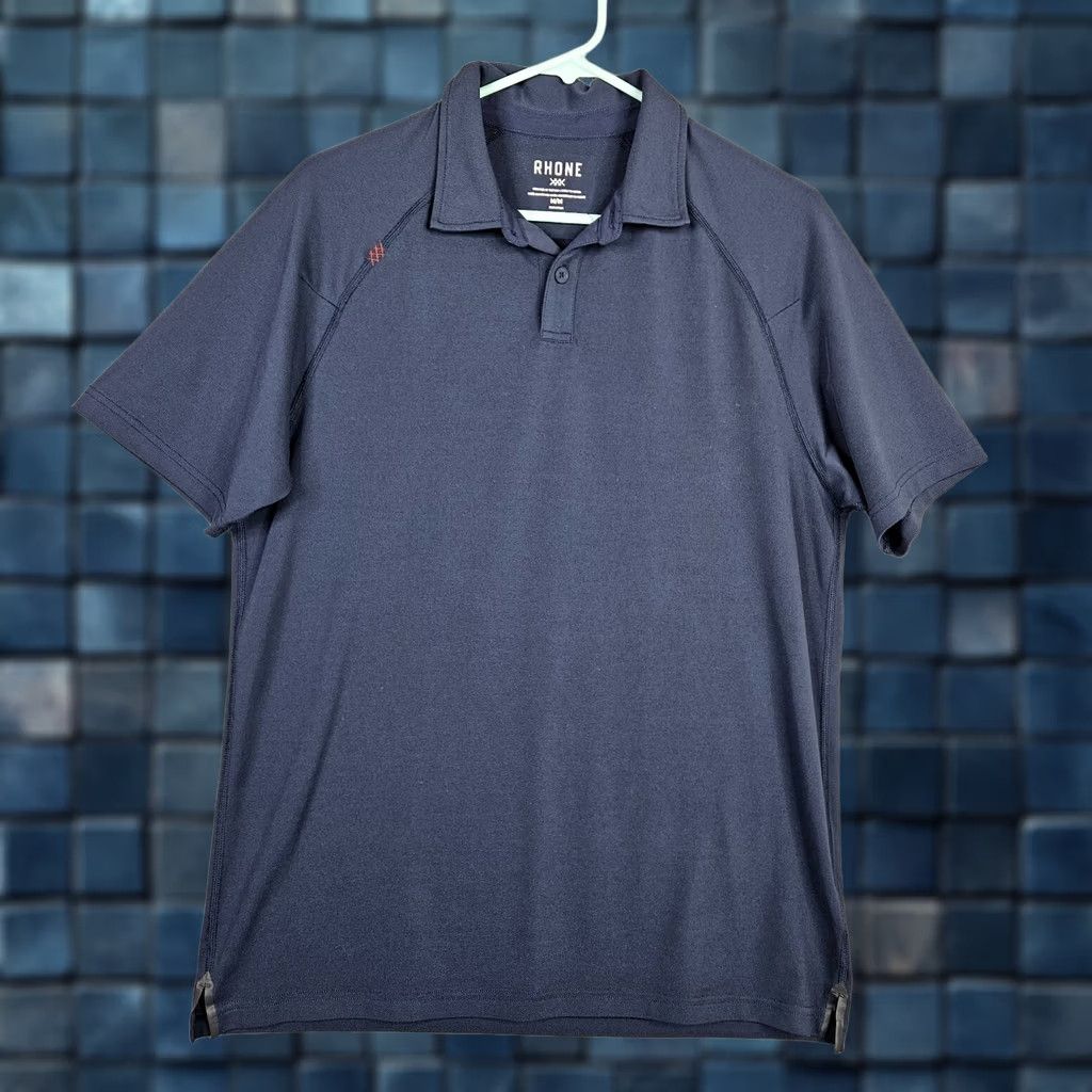 Rhone Rhone Men's Polo Shirt Dark Navy Blue 1/4 Button Up Size M Short Sleeve Logo Pattern Solid Classic Sports Outdoor Shirt Mens Size US M / EU 48-50 / 2 - 1 Thumbnail