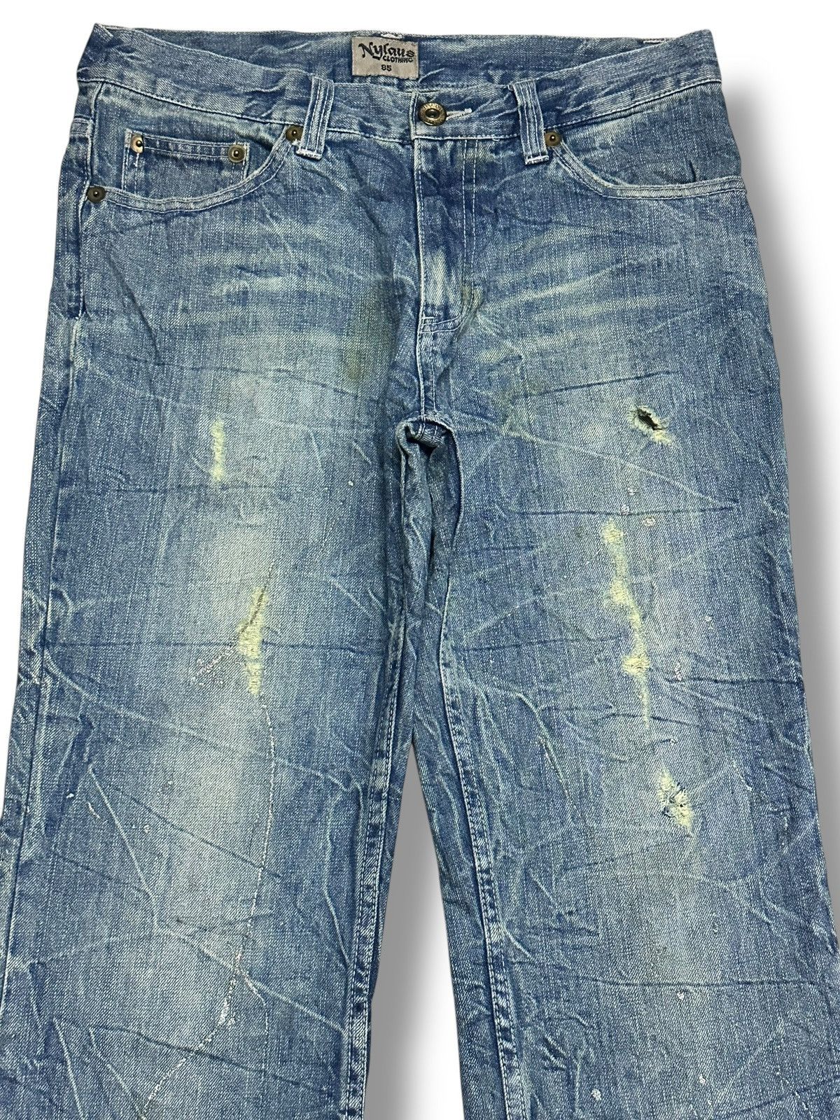 Japanese Brand Nylaus Vintage Distressed With Baggy Wideleg & Thunder Wash Size US 33 - 3 Thumbnail