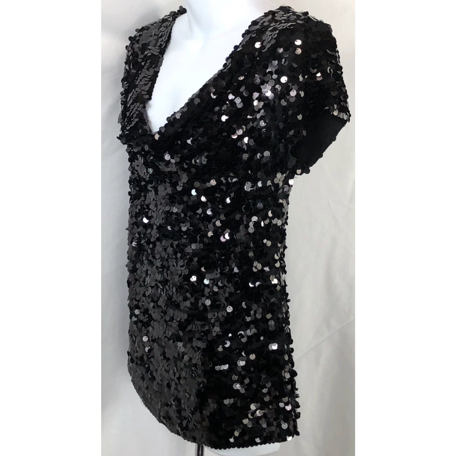 Incu INC Blouse Shirt M Black Sequins Draped Cowl Neck Evening Party Cocktail Top Size M / US 6-8 / IT 42-44 - 2 Thumbnail