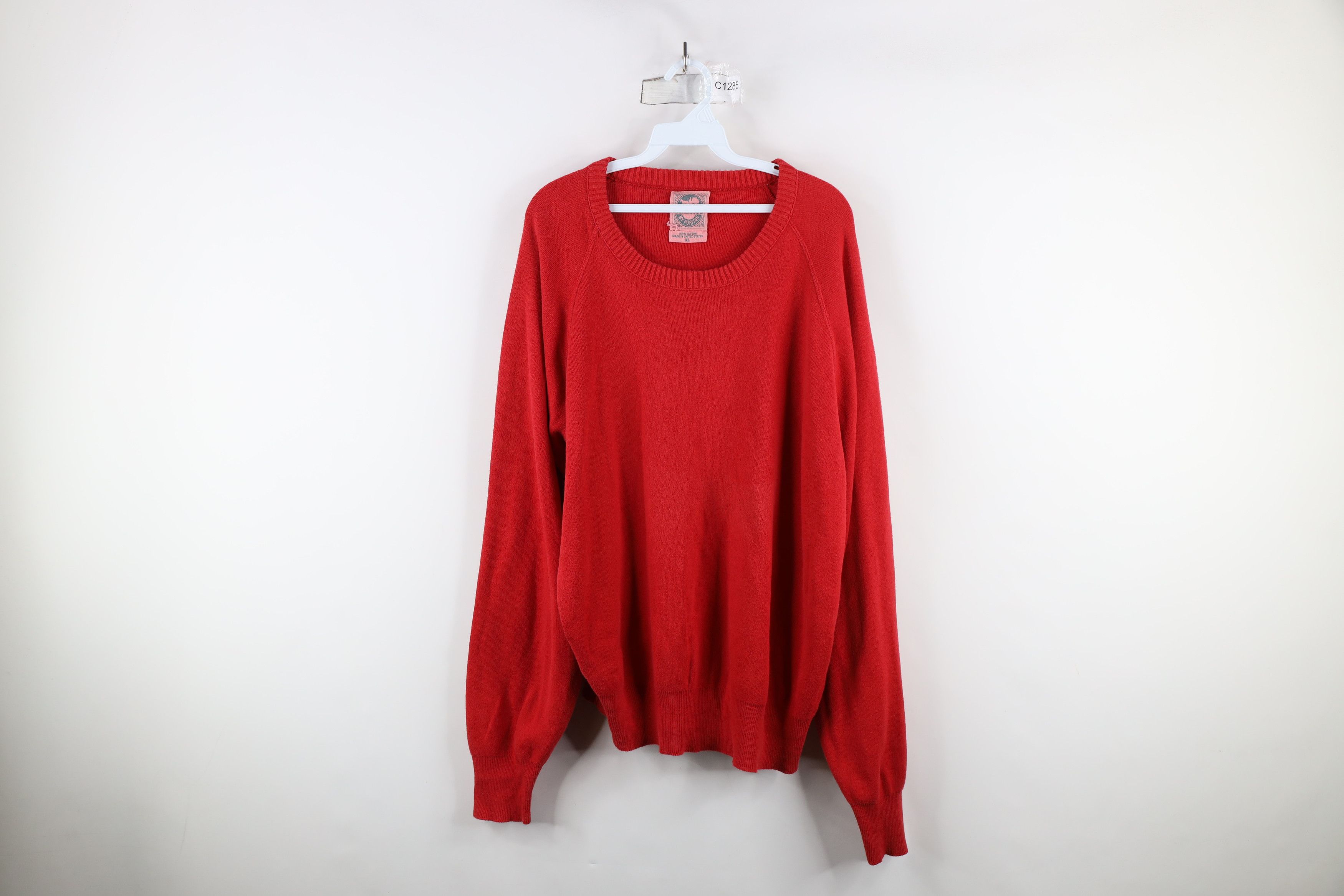 Vintage Vintage 90s Streetwear Blank Cotton Knit Sweater Red USA Size US XL / EU 56 / 4 - 1 Thumbnail