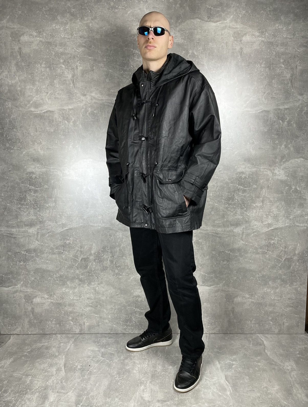 Genuine Leather × Vintage × Wilsons Leather Wilsons Vintage Genuine Leather Black Duffel Coat Jacket Size US XL / EU 56 / 4 - 6 Thumbnail
