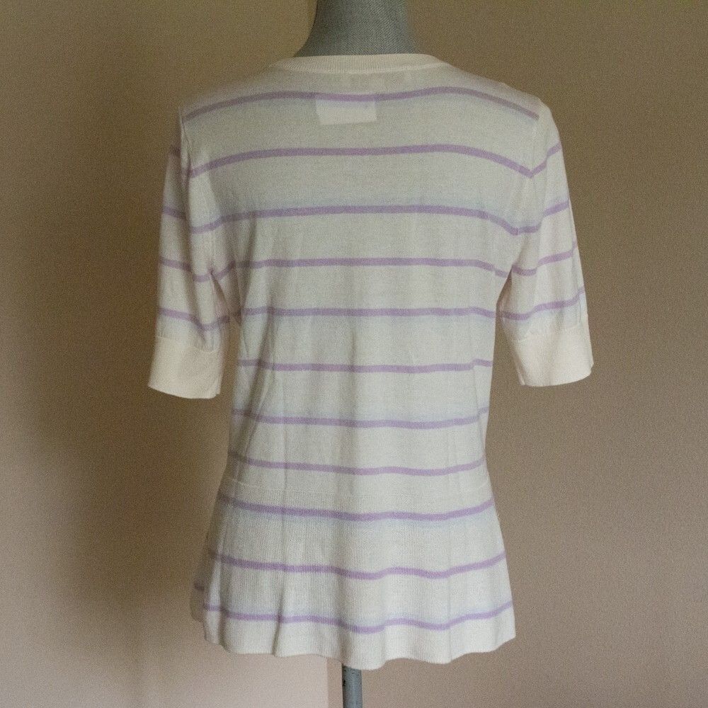 Loft Striped Cream & Lavender Knit Tunic Top With 3/4 Sleeves pet Size ONE SIZE - 9 Thumbnail