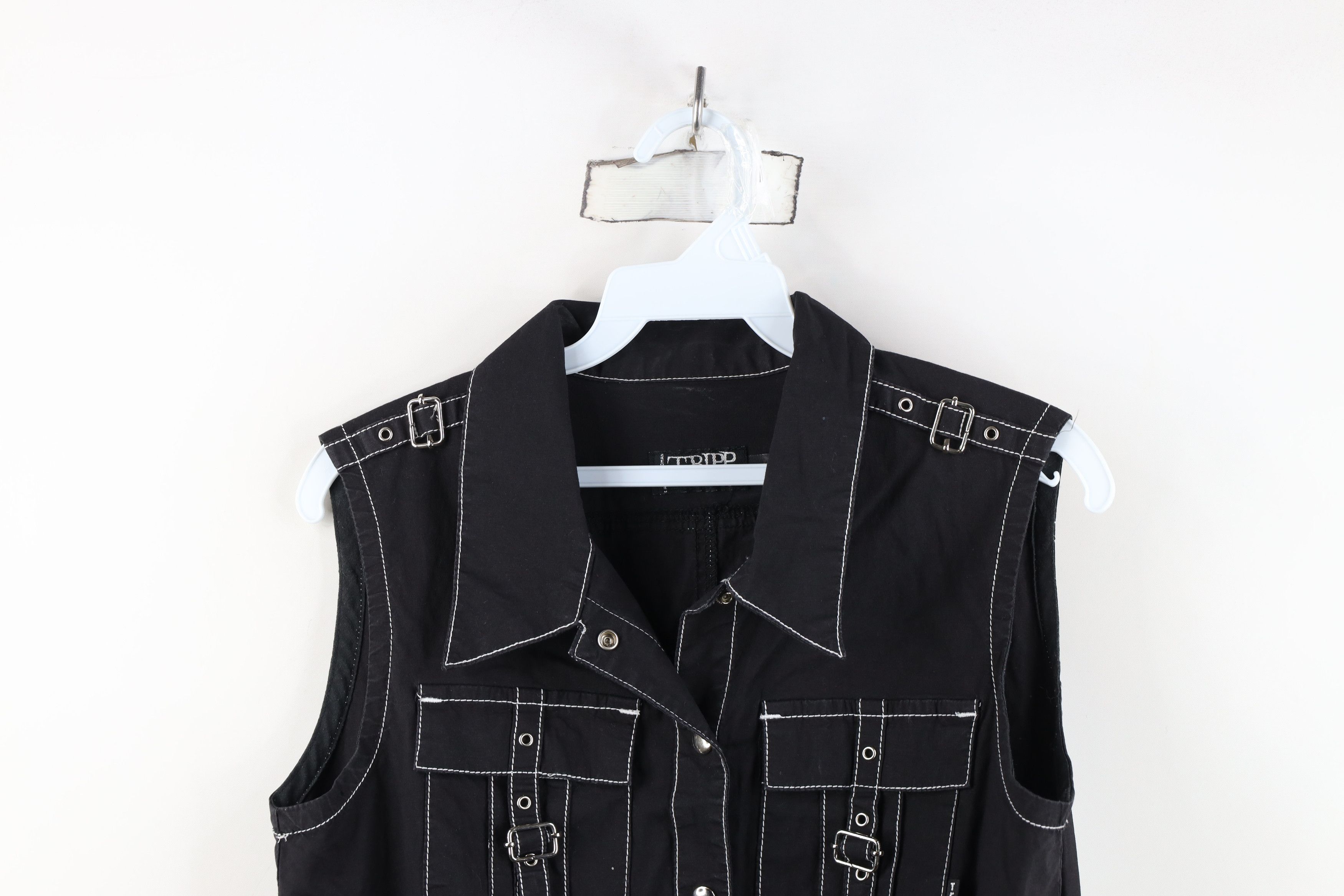 Vintage Vintage 90s Y2K Tripp NYC Goth Sleeveless Snap Button Shirt Size L / US 10 / IT 46 - 2 Thumbnail