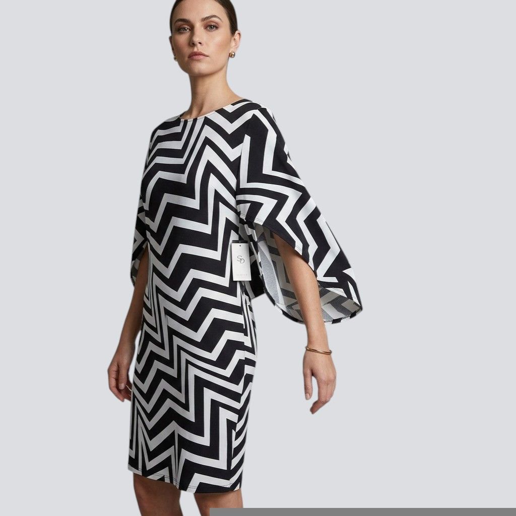 Other Sandra Darren Size 12 Dress Dressy Black White Modern Zig Size L / US 10 / IT 46 - 7 Thumbnail