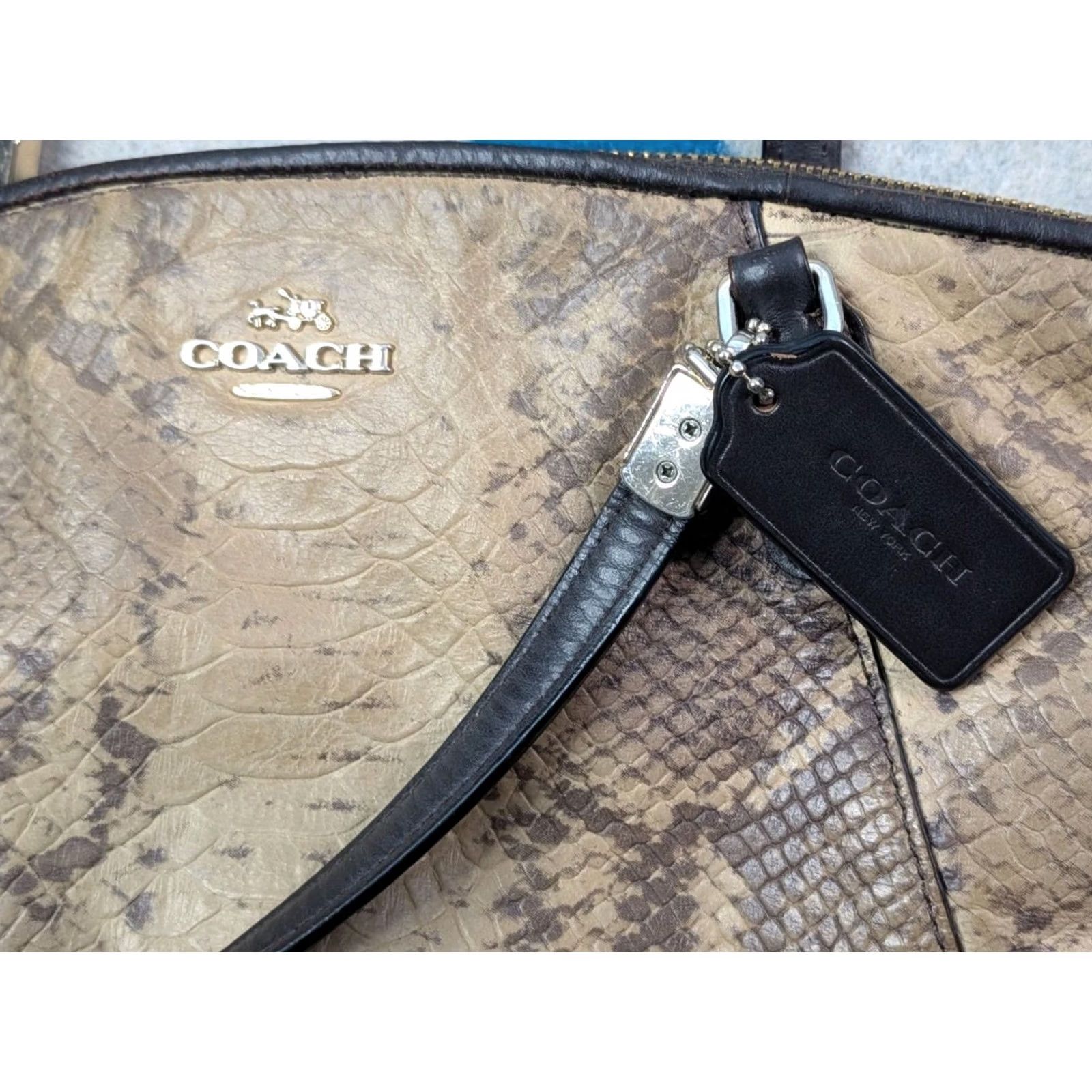 Coach Coach Shoulder Tote Hand Bag Faux Leather Python Snakeskin Embossed Purse Strap Size ONE SIZE - 4 Thumbnail