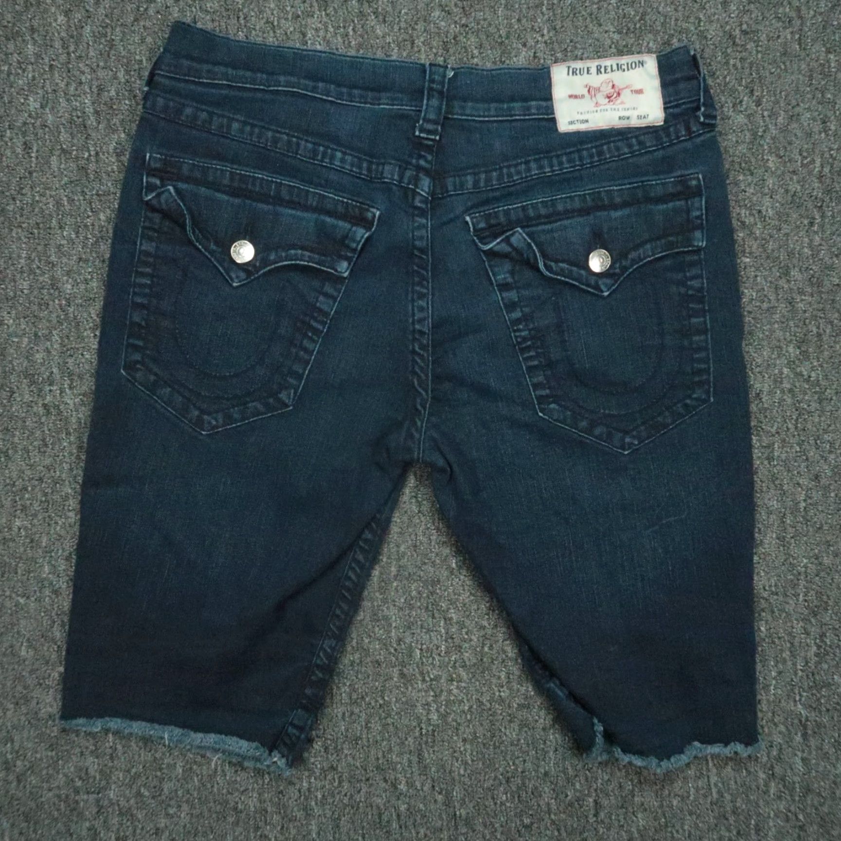 True Religion True Religion Shorts Mens 36 Blue Ricky Relaxed Straight Flaps Cut Off Dark Wash Size US 36 / EU 52 - 5 Thumbnail