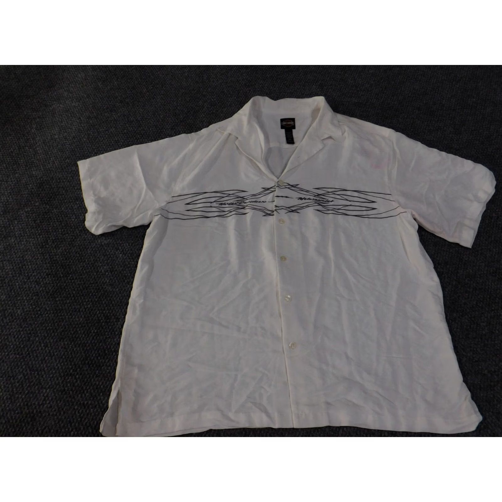 Harley Davidson Harley-Davidson Shirt Mens 2XL White Button-Up Camp Motorcycle Flame Embroidered Size US XXL / EU 58 / 5 - 4 Thumbnail
