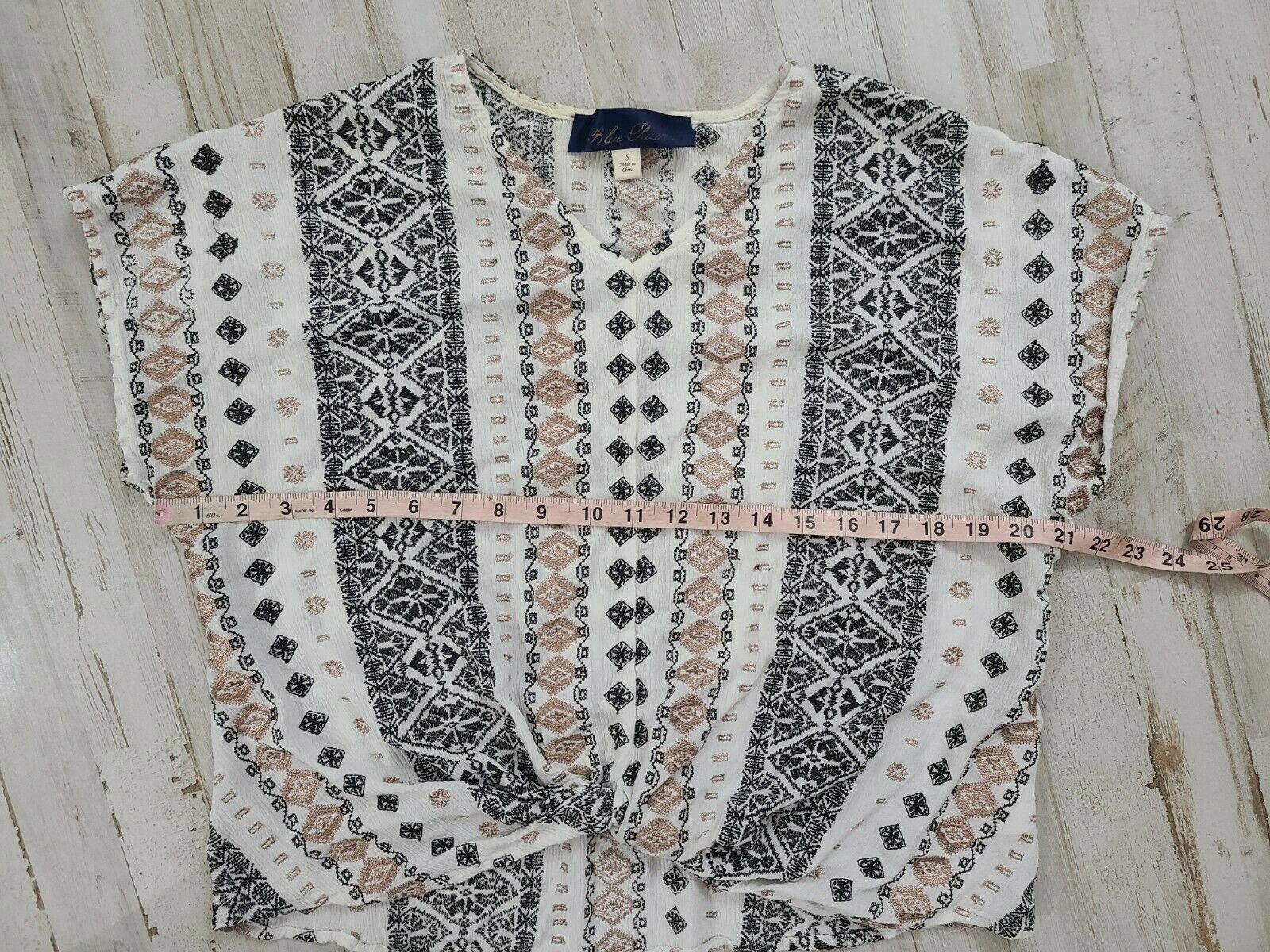 Designer Blue Rain Top Small Embroidered Boho Hippie V Neck Tie Front Size S / US 4 / IT 40 - 4 Thumbnail