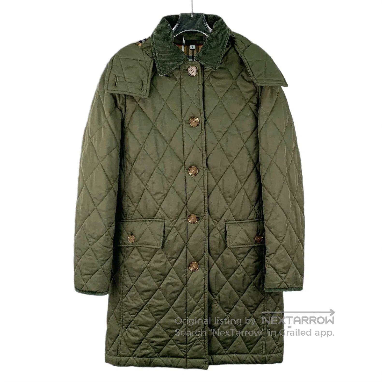 Burberry Burberry Military green hooded quilted long cotton coat| Size US S / EU 44-46 / 1 - 1 Thumbnail