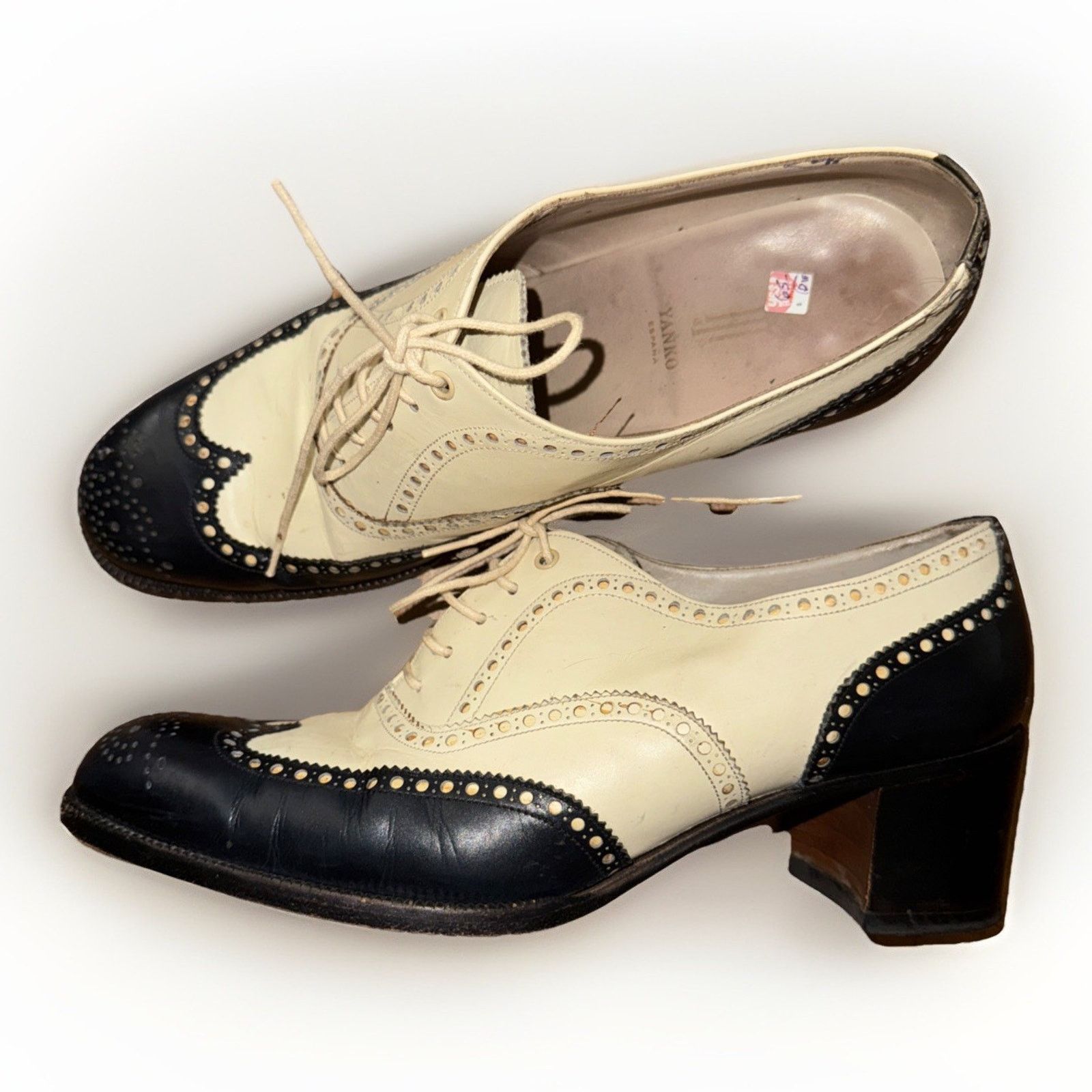 Vintage Yanko Espana Healed Wingtip Dress Shoes While And Black 9.5 Size US 9.5 / IT 39.5 - 3 Thumbnail