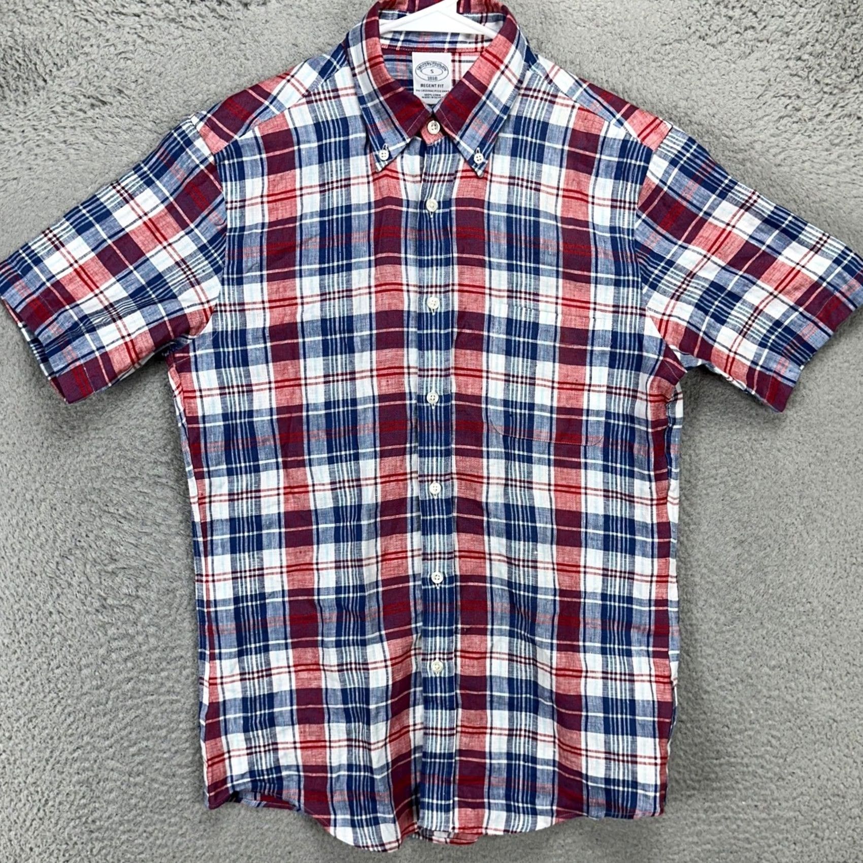 Brooks Brothers Brooks Brothers Shirt Button-Down Men Small Red Plaid Linen Regent Fit Size S Short Sleeve Size US S / EU 44-46 / 1 - 3 Thumbnail