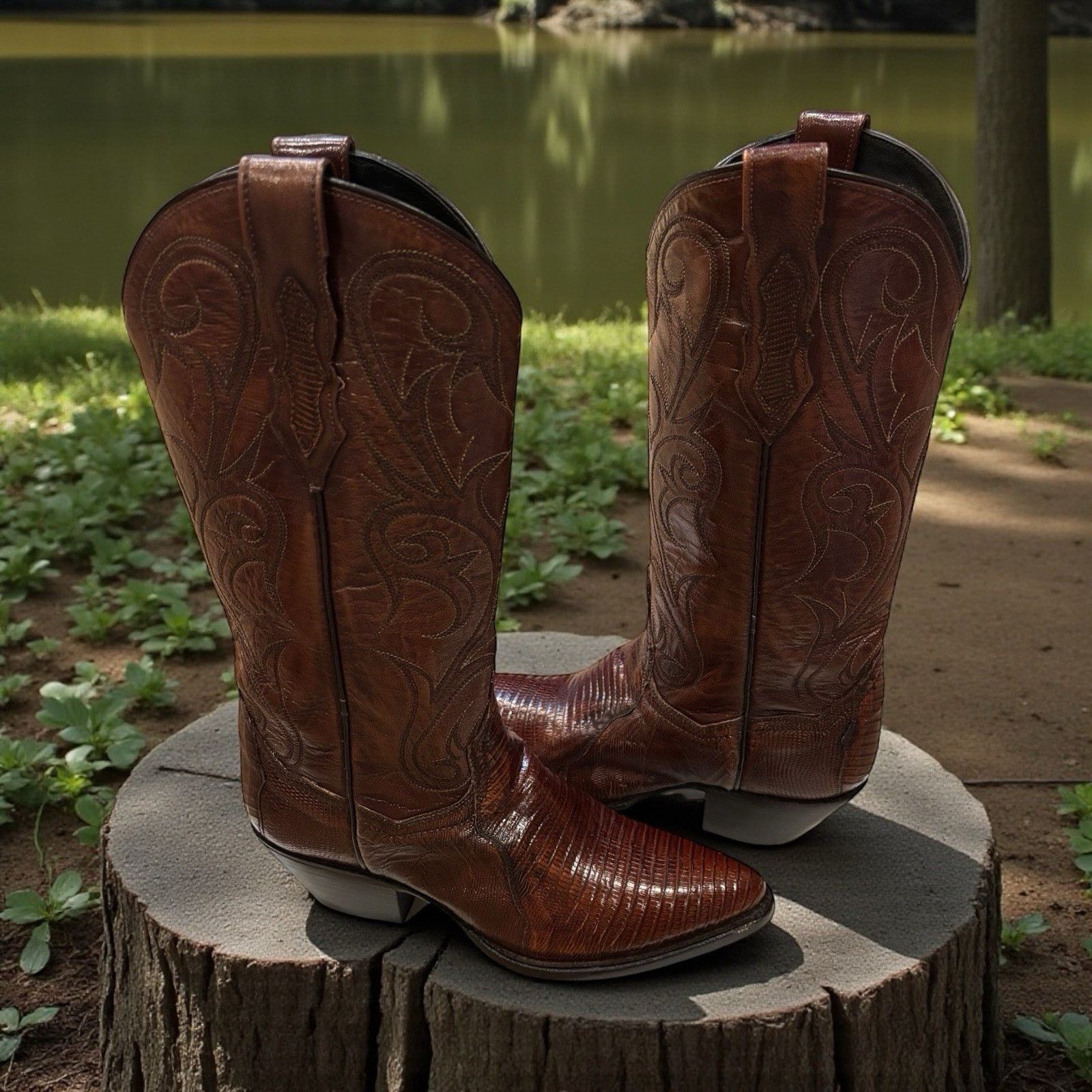 Dan Post Vtg Dan Post Teju Lizard Cowboy Boots Brown 6 W | W 7. 5-8 Size US 6 / EU 39 - 1 Thumbnail
