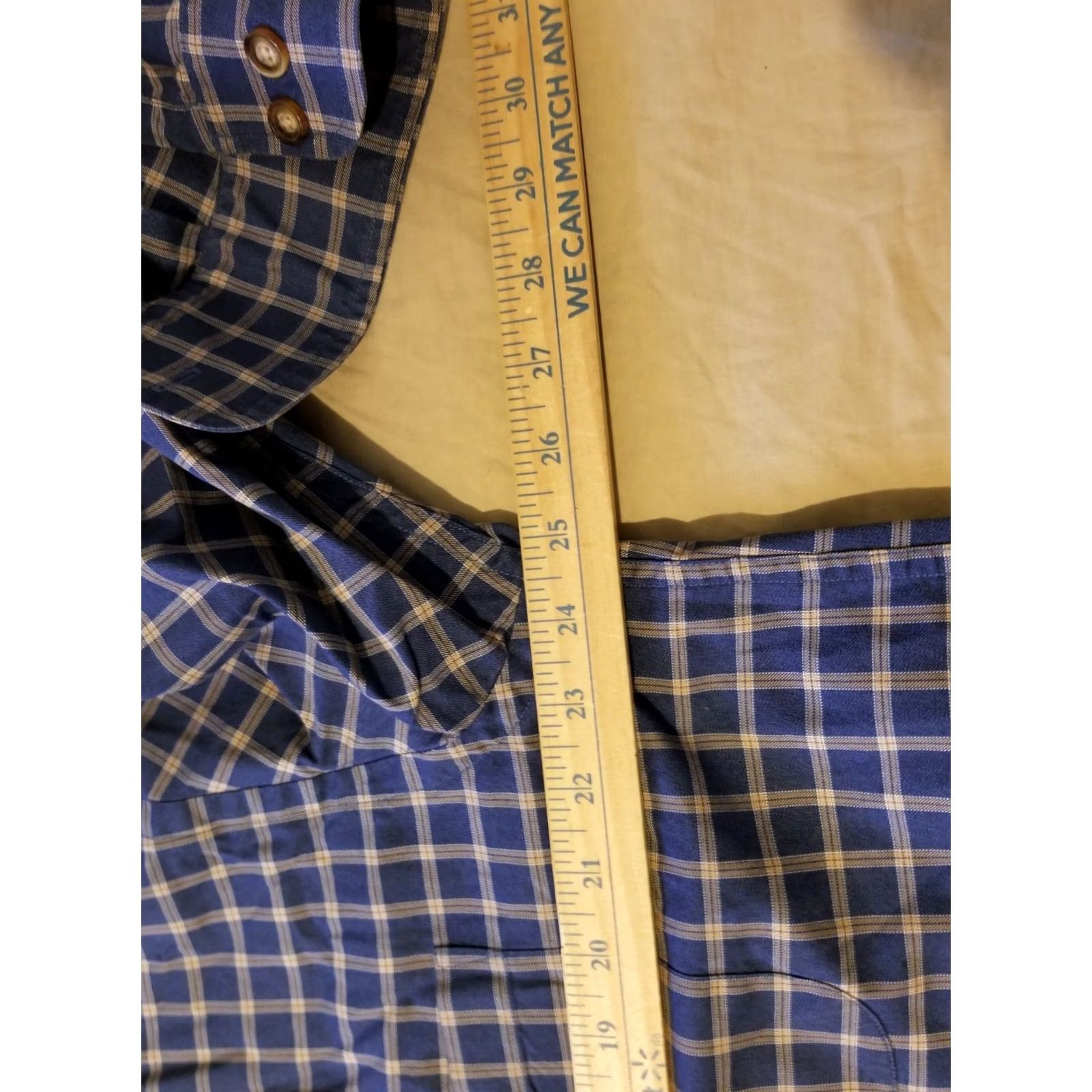 Orvis Orvis Mens Plaid Dress Shirt Large Navy Blue Button Cotton Size 42R - 4 Thumbnail