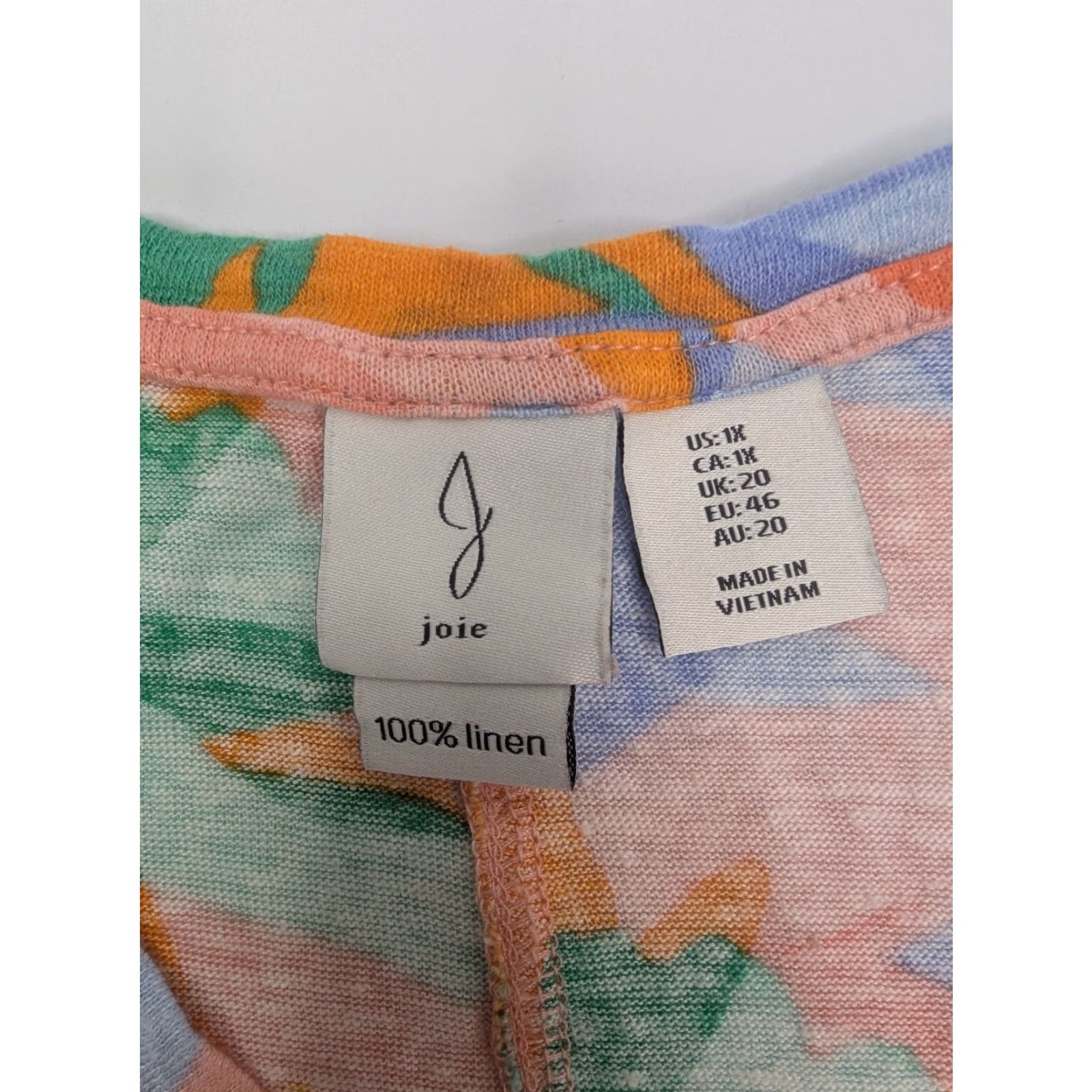 Joie Joie Womens 1X Blouse Short Sleeve V-Neck Floral Linen Blue Casual Summer 100% Linen Size XL / US 12-14 / IT 48-50 - 6 Thumbnail