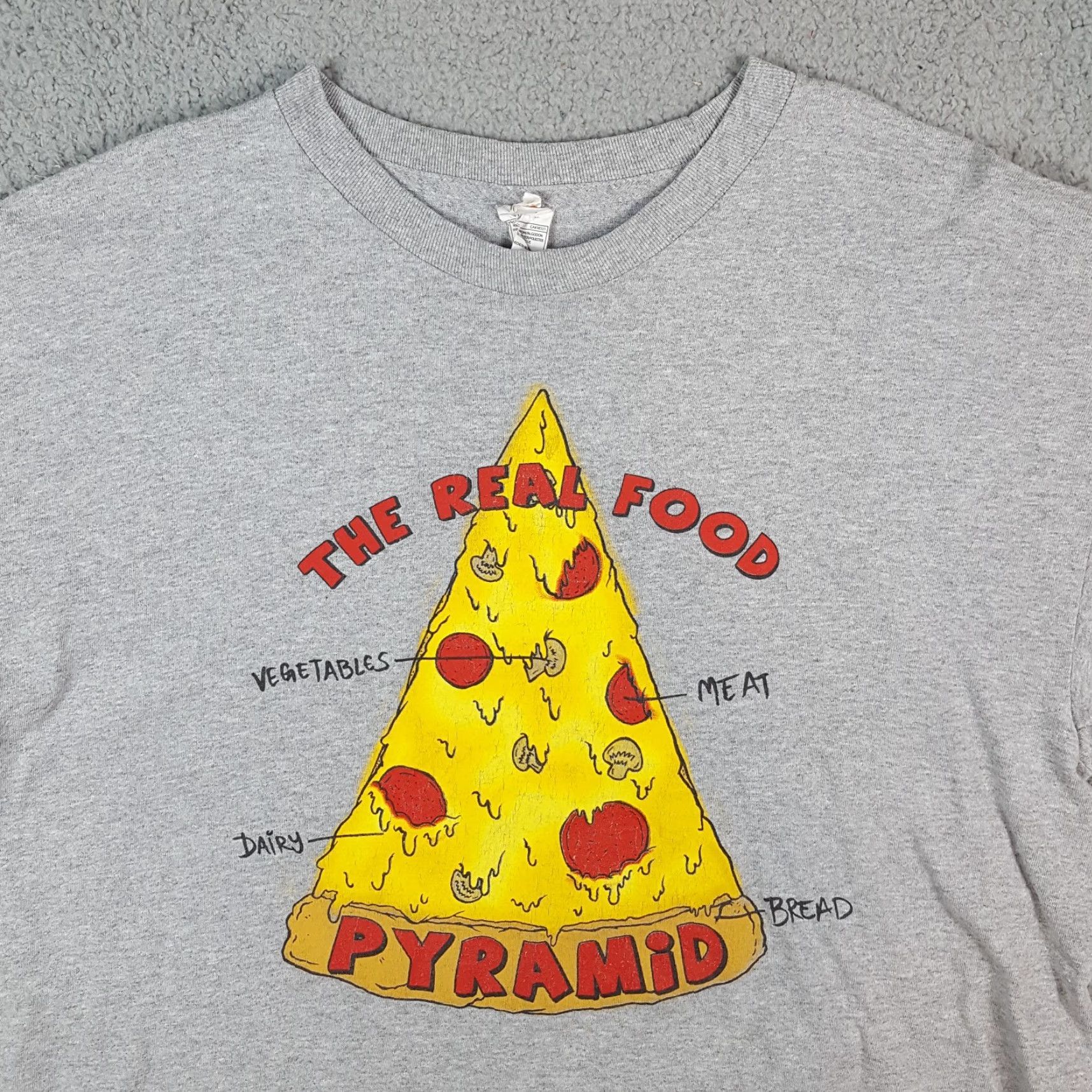 Etro VINTAGE Alstyle Pizza Food Pyramid T-Shirt Mens XL Gray 90s Y2K Retro Funny Food & Drink Size US XL / EU 56 / 4 - 2 Thumbnail