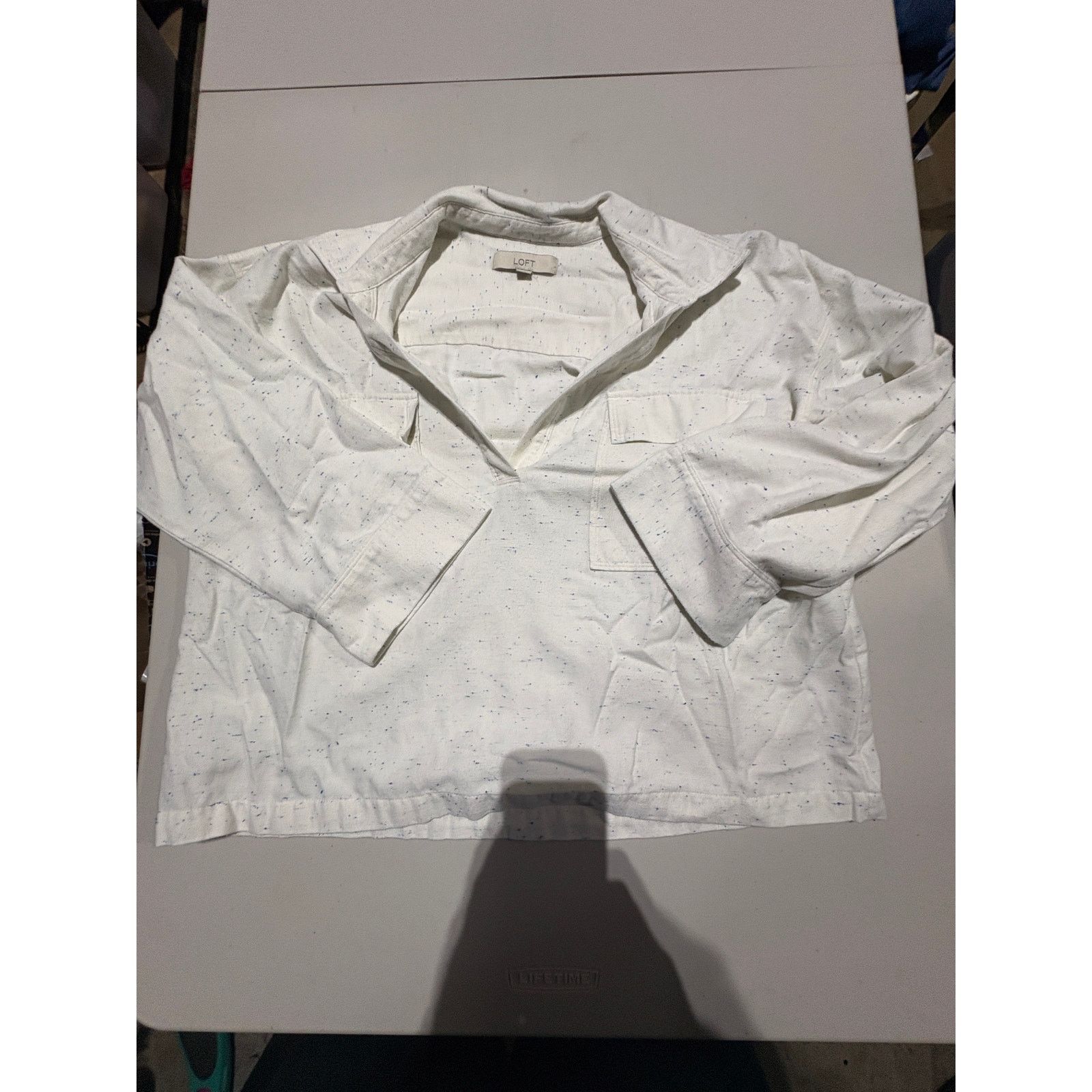 Loft LOFT Women’s XL White Speckled Blouse 3/4 Sleeve Size XL / US 12-14 / IT 48-50 - 2 Thumbnail