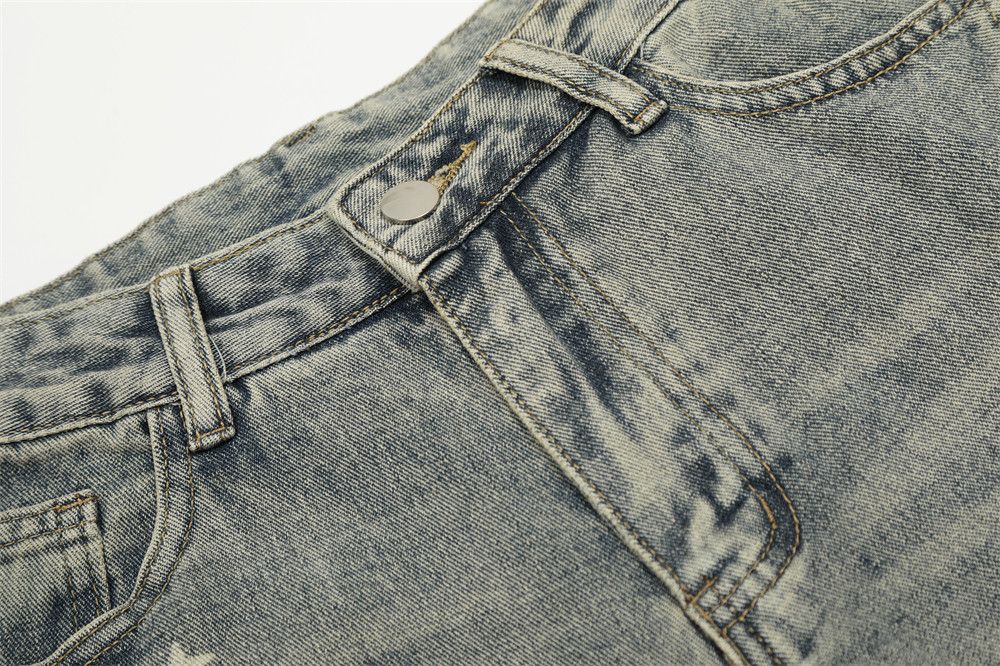 Men's star loose punk washed distressed scimitar jeans