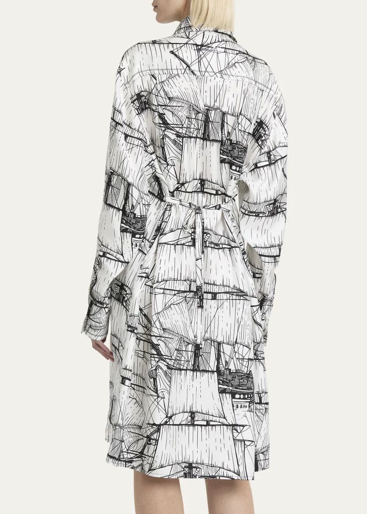 Salvatore Ferragamo o1s1rm0126 Nautical Printed Silk Shirtdress in White/Black Size M / US 6-8 / IT 42-44 - 3 Thumbnail