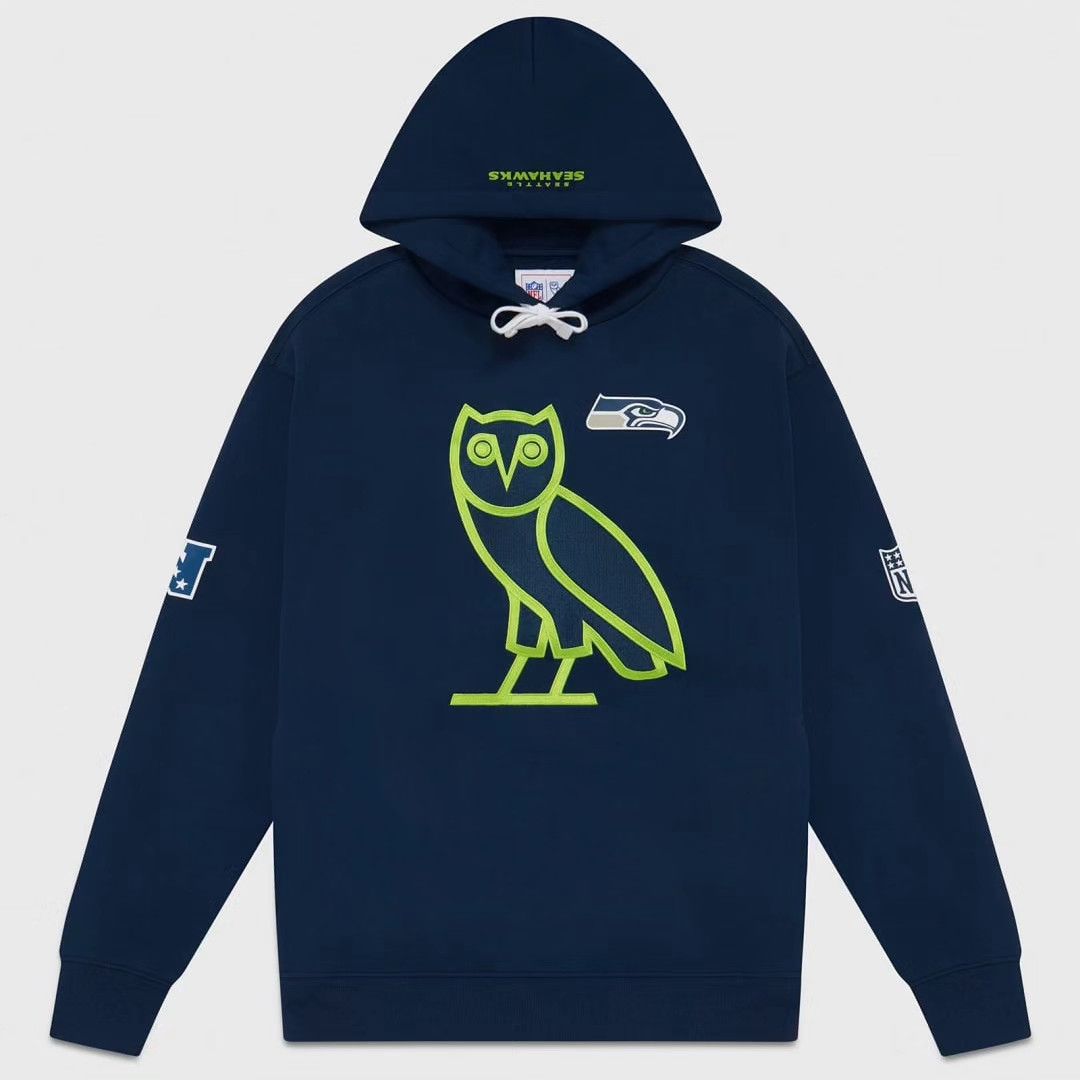 Image of Drake Ovo Nfl Seatle Seahawks L OG Owl Hoodie in Navy, Men's (Size Large)