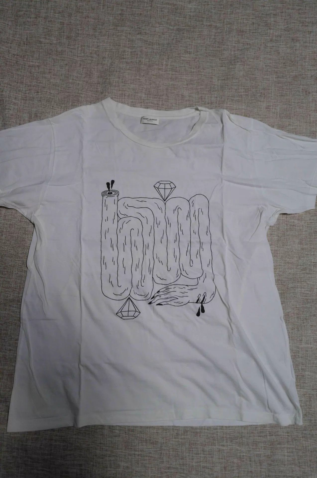Saint Laurent Paris SLP 14AW Ivory Print Tee XL Size XL / US 12-14 / IT 48-50 - 1 Thumbnail