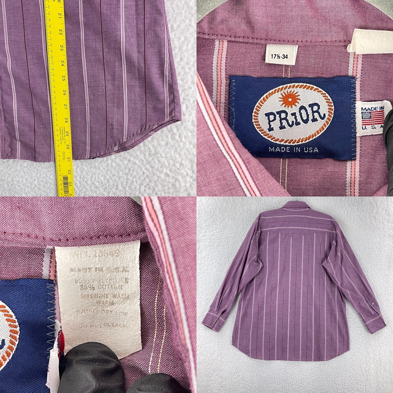 Vintage Prior Purple Stripe Pearl Snap Button Shirt Mens Long Sleeve Made in USA Size XL Size US XL / EU 56 / 4 - 8 Thumbnail
