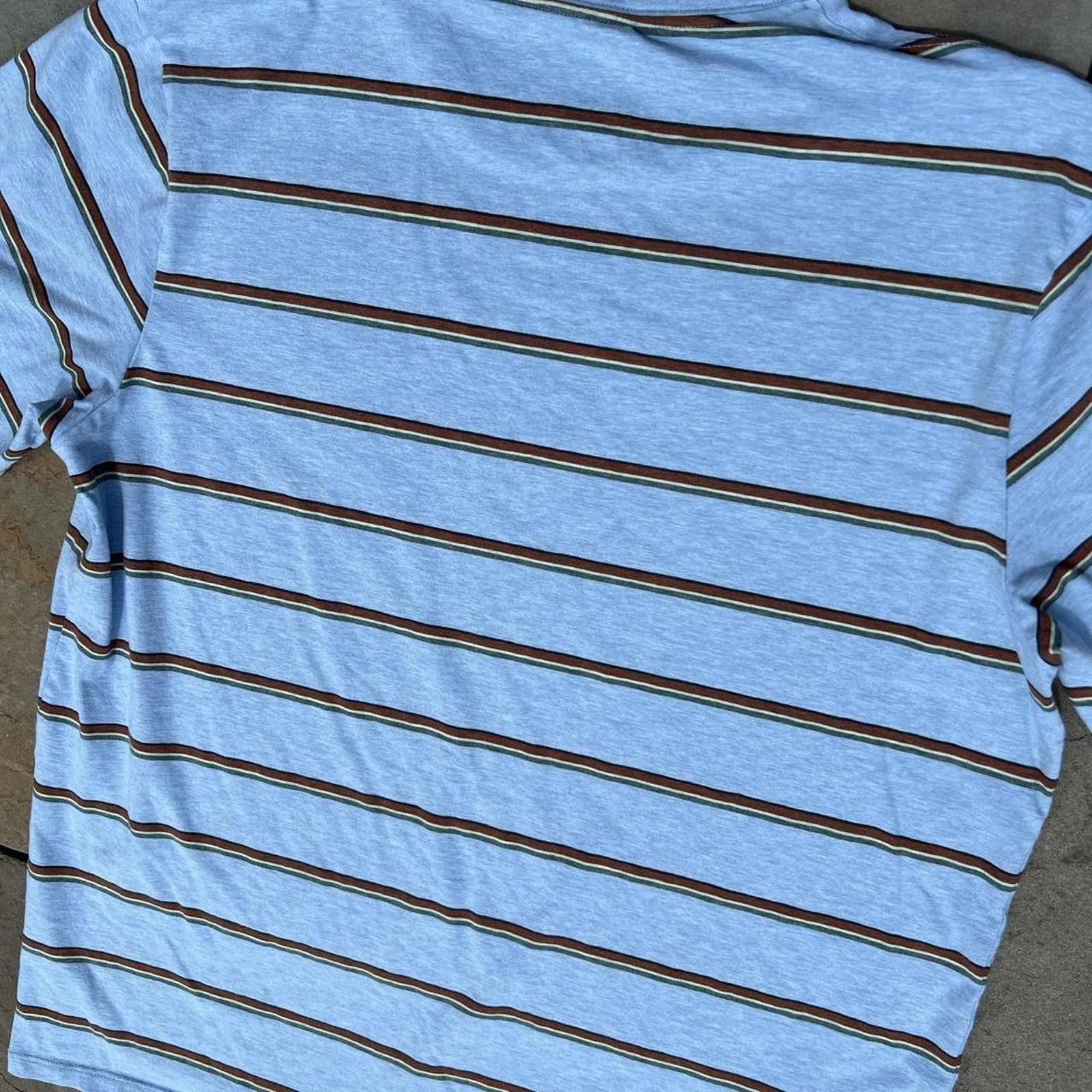 L.L. Bean Light Blue Heather Varied Stripe Pima Cotton T-shirt Size US L / EU 52-54 / 3 - 5 Thumbnail