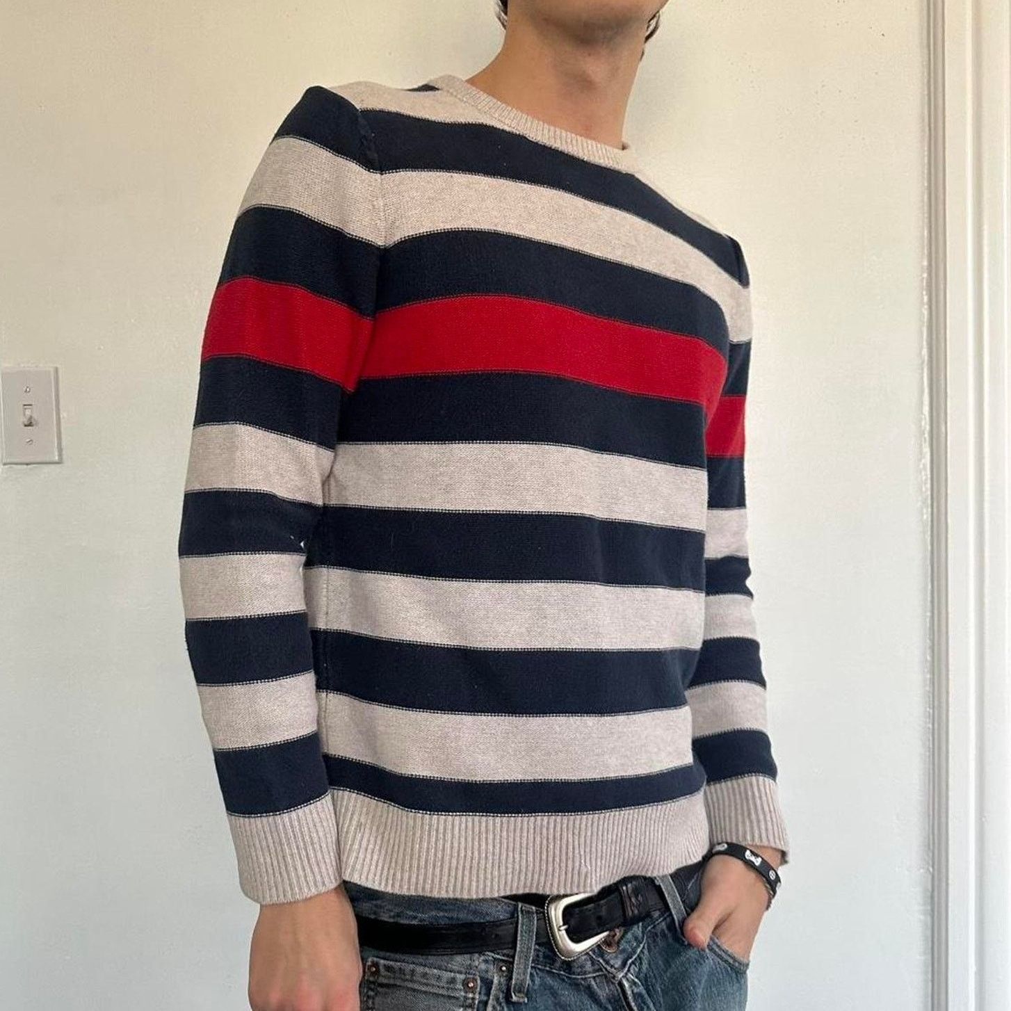 Old Navy × Vintage Vintage 00s Y2K Striped Preppy Basic Fitted Alt Sweater Top Size S / US 4 / IT 40 - 1 Thumbnail