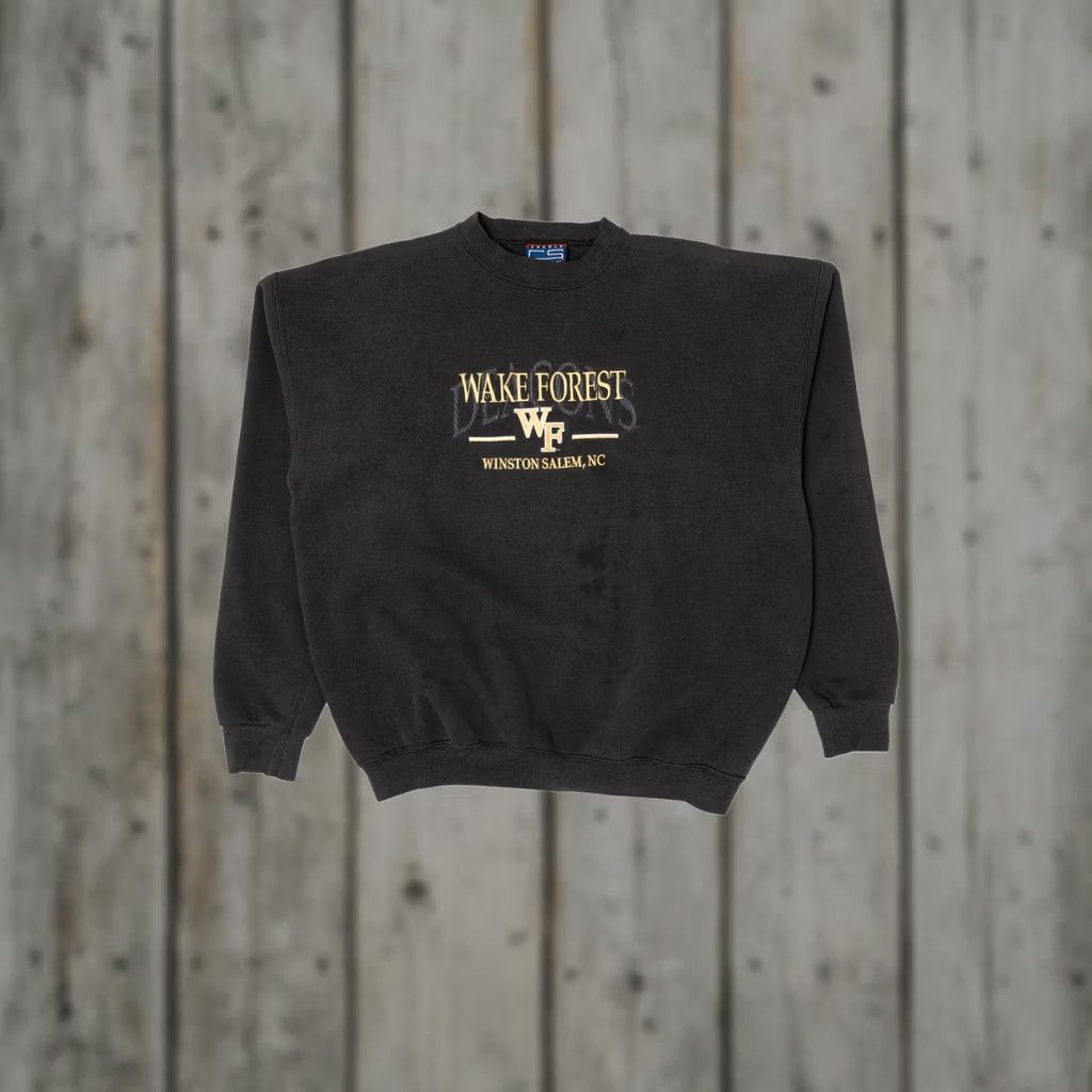 Vintage VINTAGE Crable Sportswear Wake Forest Sweatshirt Black Grey XL Adults 1990s USA Charcoal Mens Size US XL / EU 56 / 4 - 1 Thumbnail