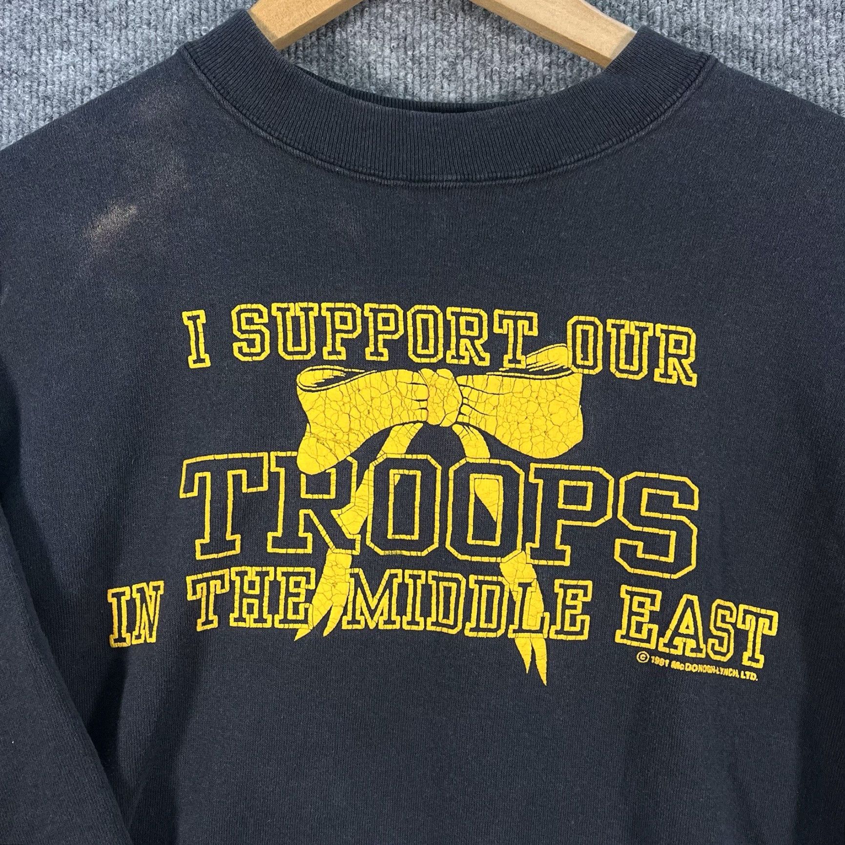 TEE JAYS VINTAGE Tee Jays 90s Sweatshirt Mens XL Black Graphic Print Military USA Support Our Troops Flag Size US XL / EU 56 / 4 - 2 Thumbnail