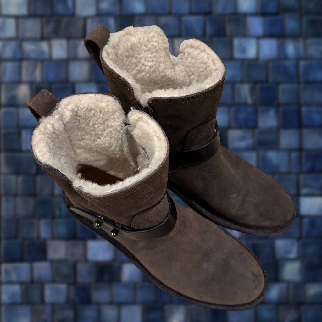 Rag & Bone Rag & Bone Ashford Ankle Moto Booties Sherpa Lined Size 37.5 (US 7.5) Brown Boots Women Leather Flat Heel Size US 8 / IT 38 - 1 Thumbnail