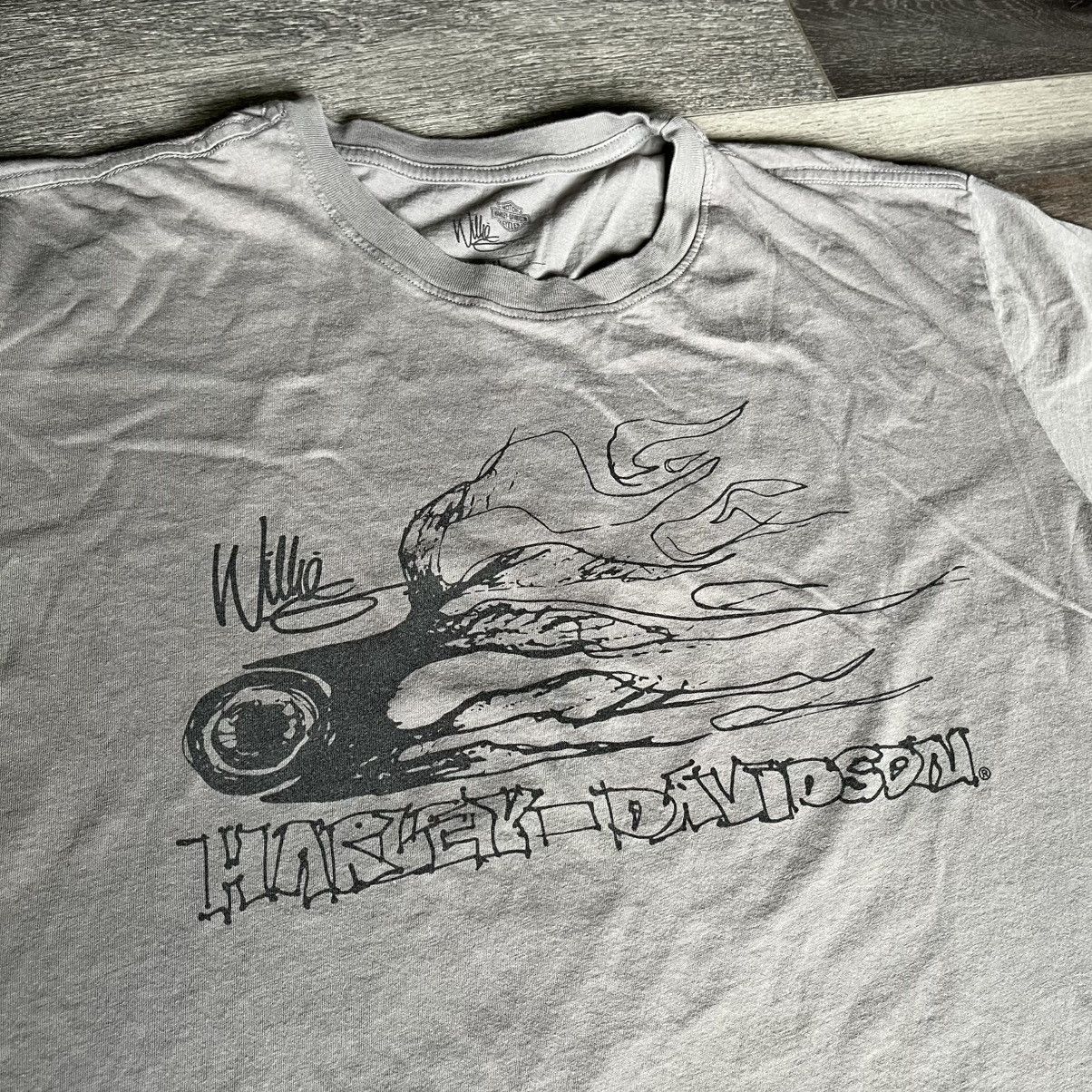 Harley Davidson × Vintage Vintage Harley Davidson Willie G Flaming Wheel Graphic Tee Size US XL / EU 56 / 4 - 1 Thumbnail
