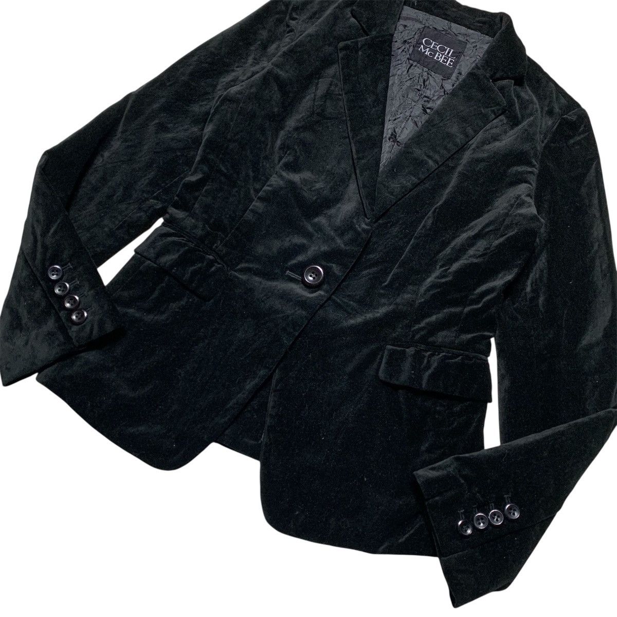 Japanese Brand × Vintage Vtg 90s Cecil McBee Velvet Formal Blazer Black Size US S / EU 44-46 / 1 - 6 Thumbnail