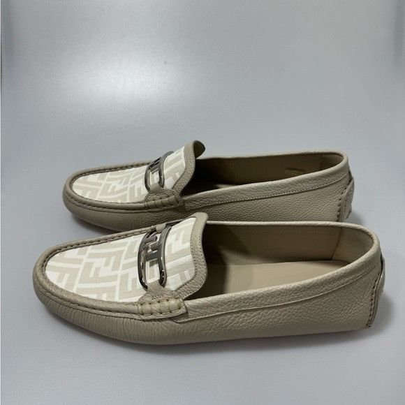 Fendi Fendi O’Lock Monogram-Panel Leather Driving Loafers White Si Size US 11 / EU 44 - 3 Thumbnail