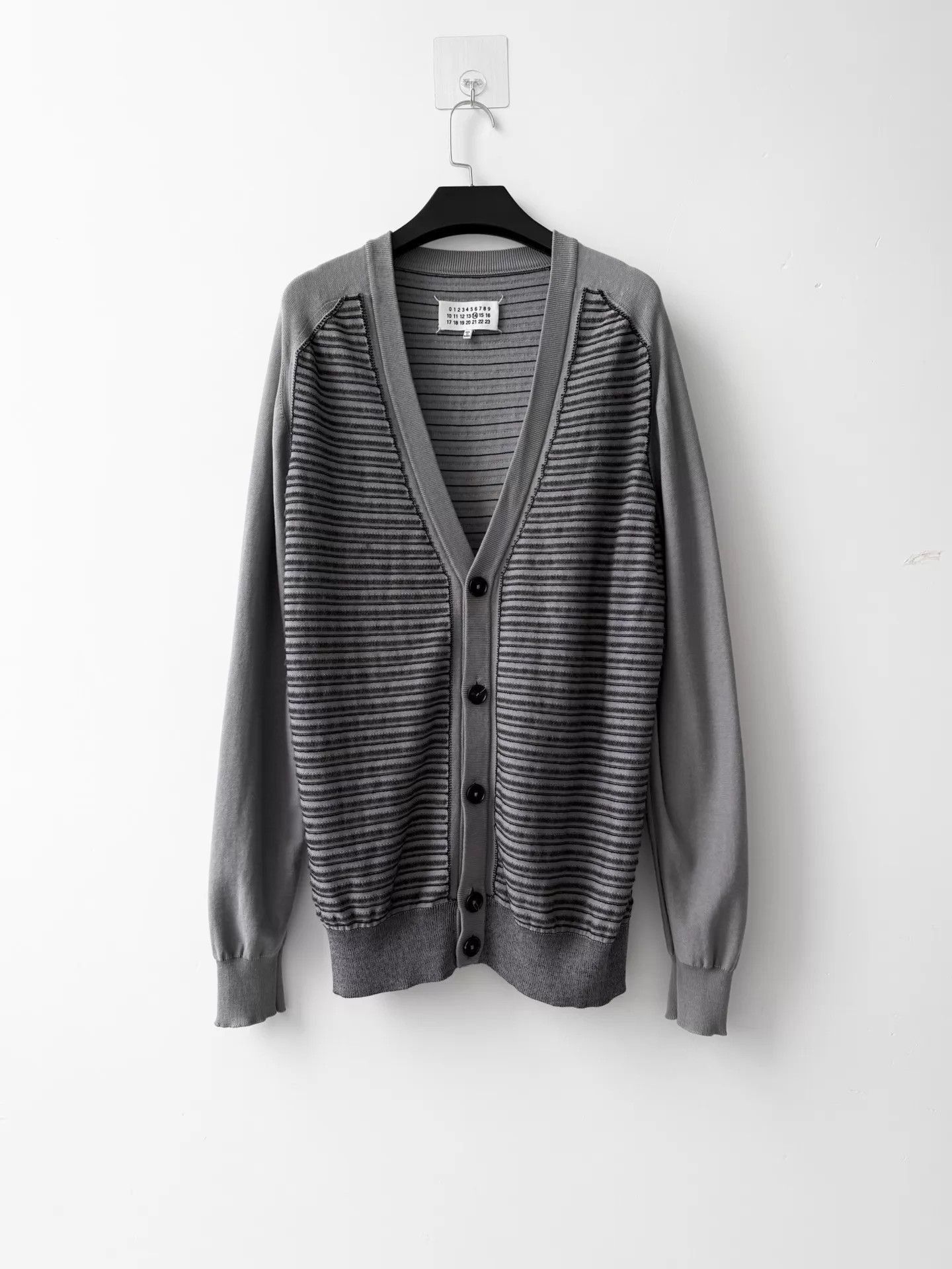 Maison Margiela Gray V-Neck Button-Front Striped Cardigan Size US L / EU 52-54 / 3 - 1 Thumbnail