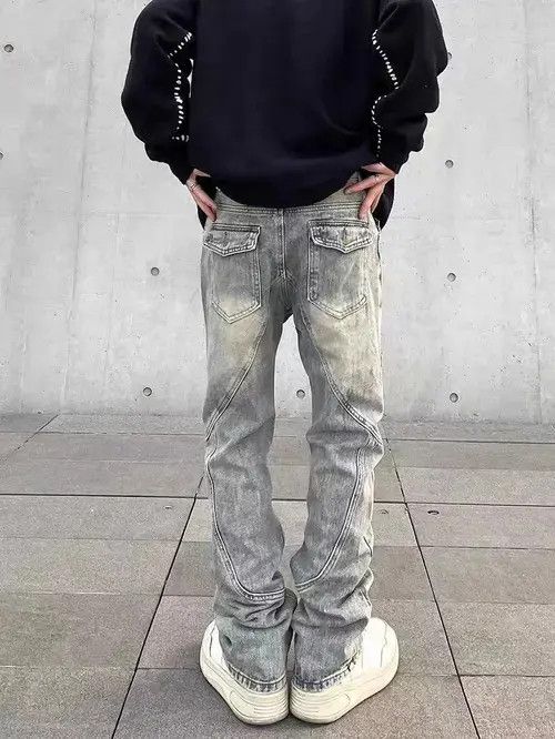 Japanese Brand Retro distressed yellow mud-dyed straight-leg zipper jeans Size US 32 / EU 48 - 7 Thumbnail